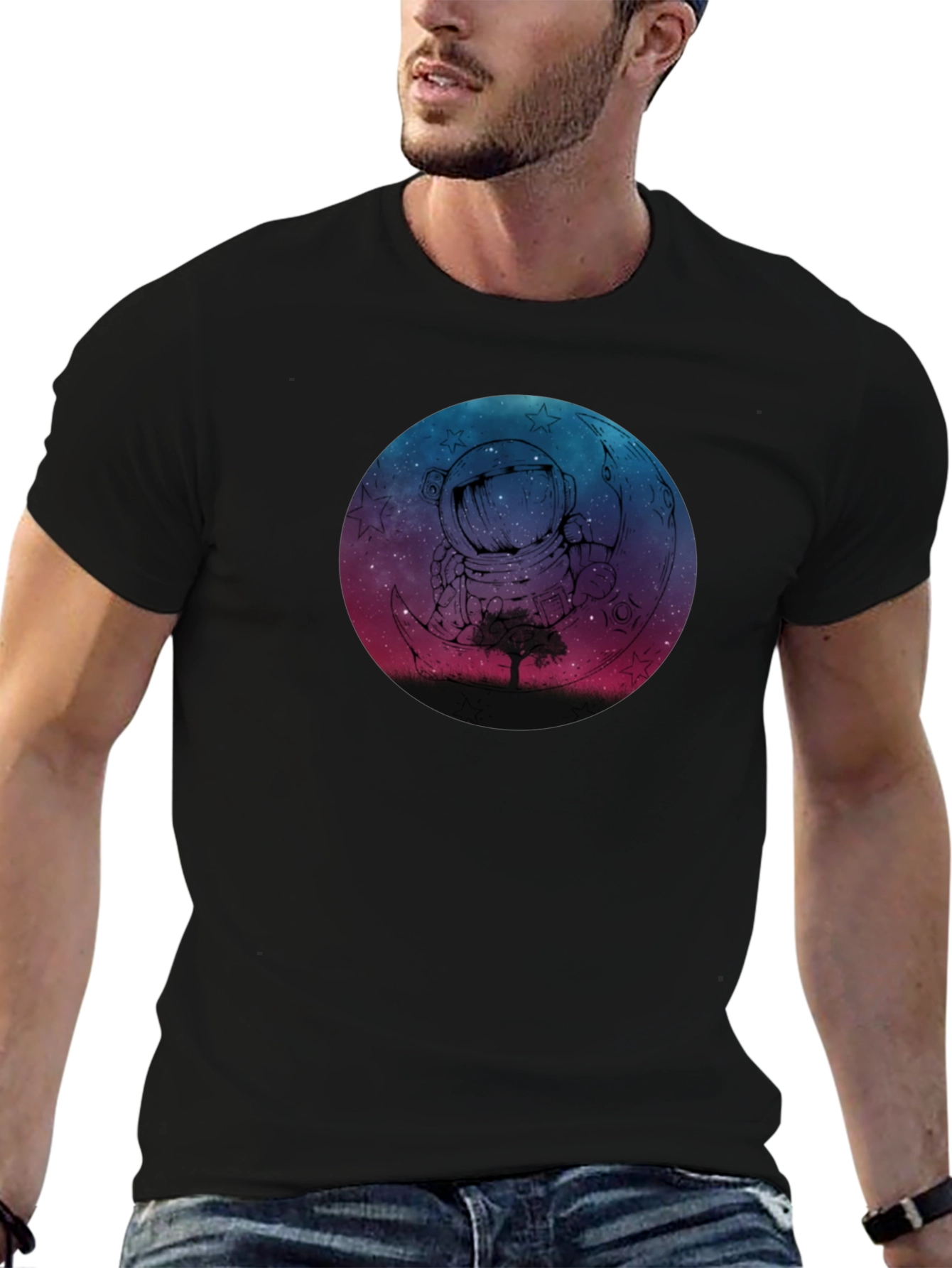 Black Astronaut Moon Graphic Tee - Premium Black T-Shirt view 6