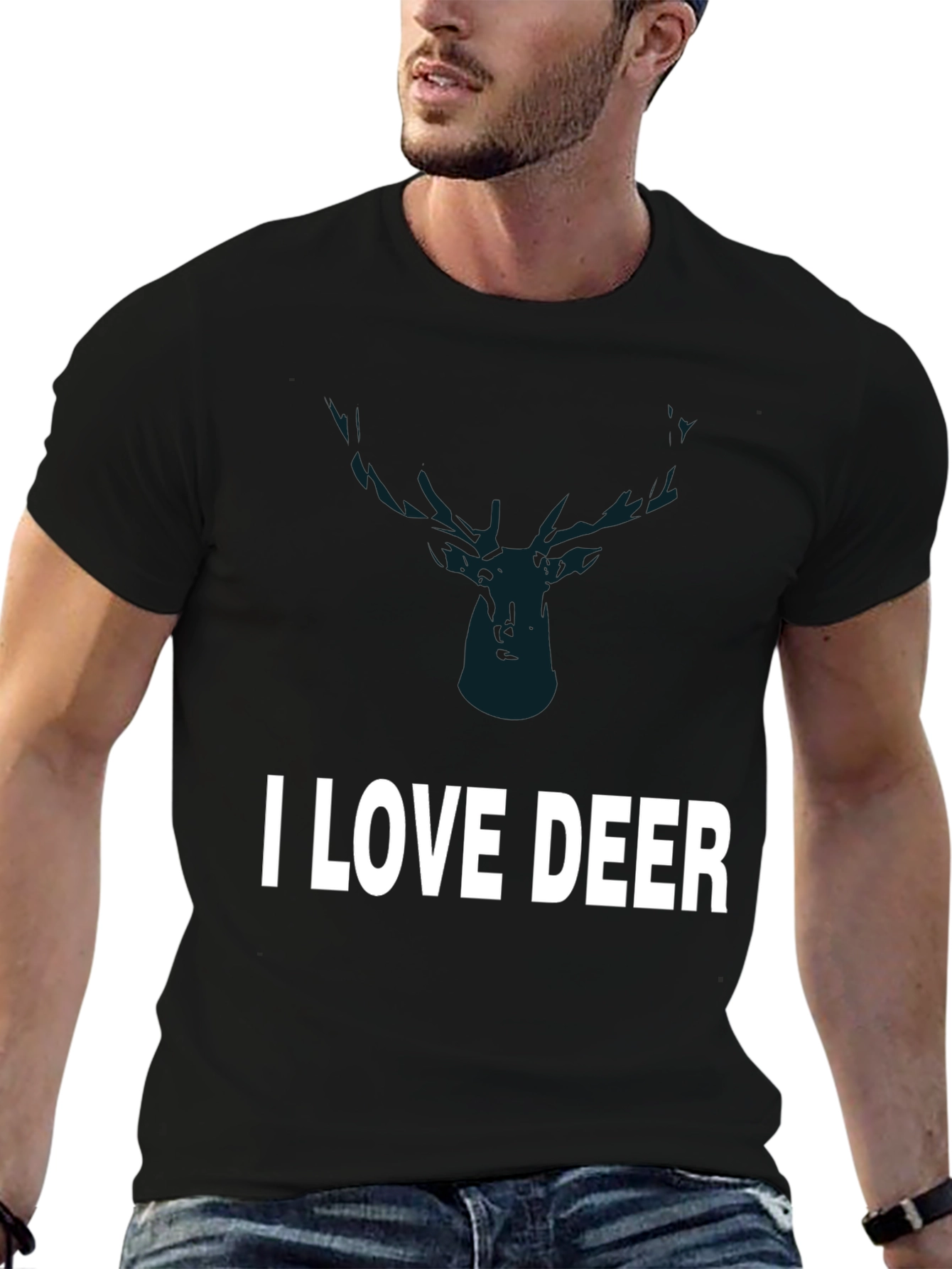 Black I Love Deer Graphic Tee - Black Cotton T-Shirt view 6