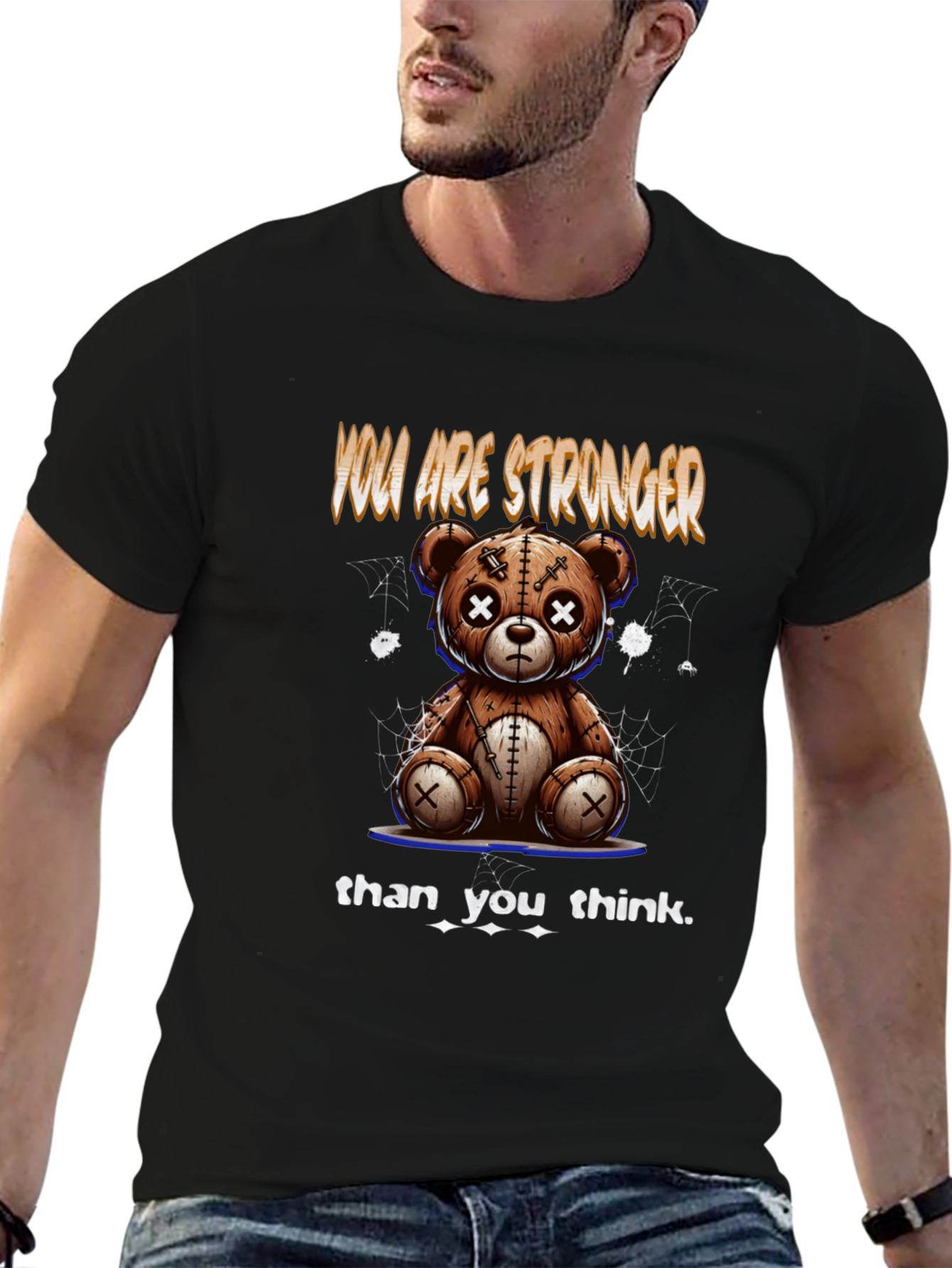 Black Motivational Teddy Bear Graphic Tee view 6