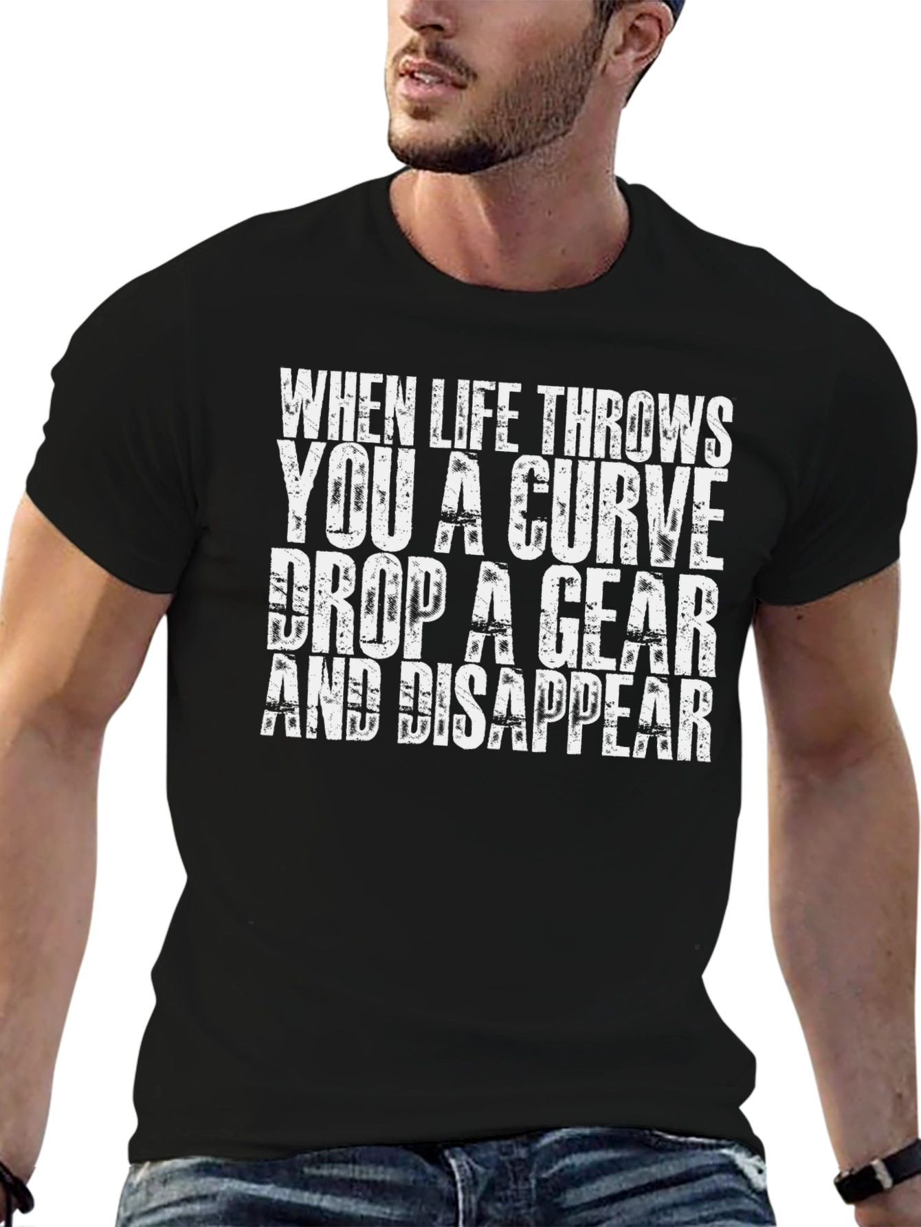 Black Curveball T-Shirt - Gear Up & Disappear Graphic Tee view 6