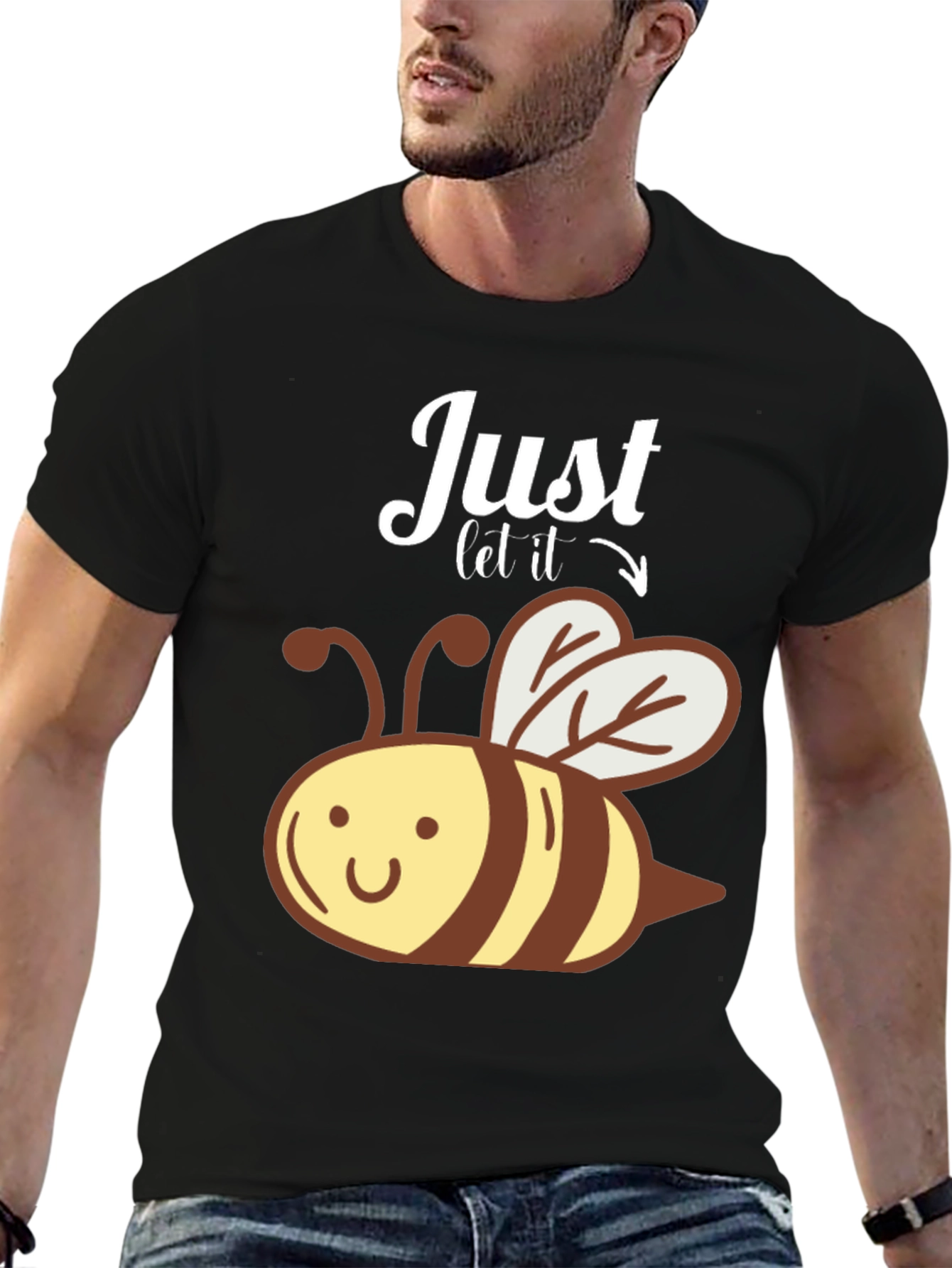 Black Just Let It Bee Funny Graphic T-Shirt view 6