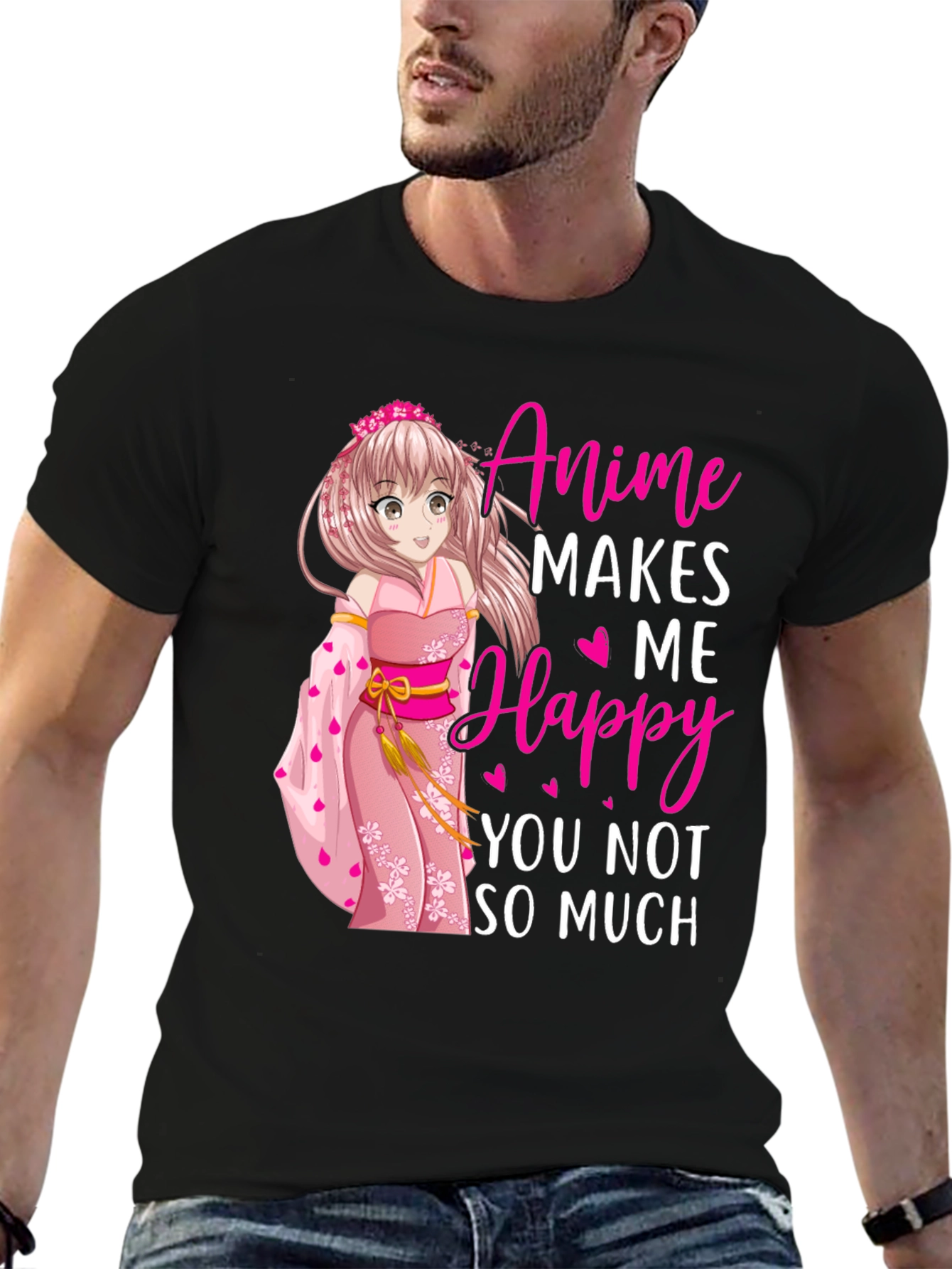 Black Anime Makes Me Happy T-Shirt view 6