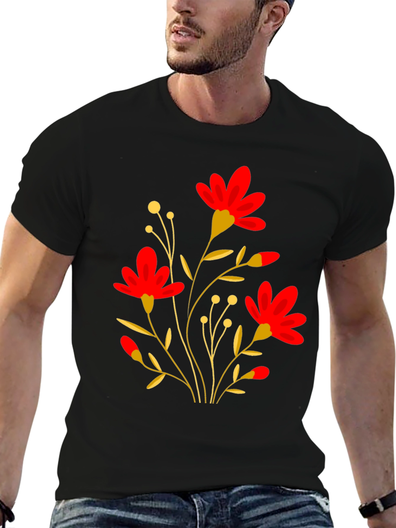 Black Floral Graphic Black T-Shirt view 6