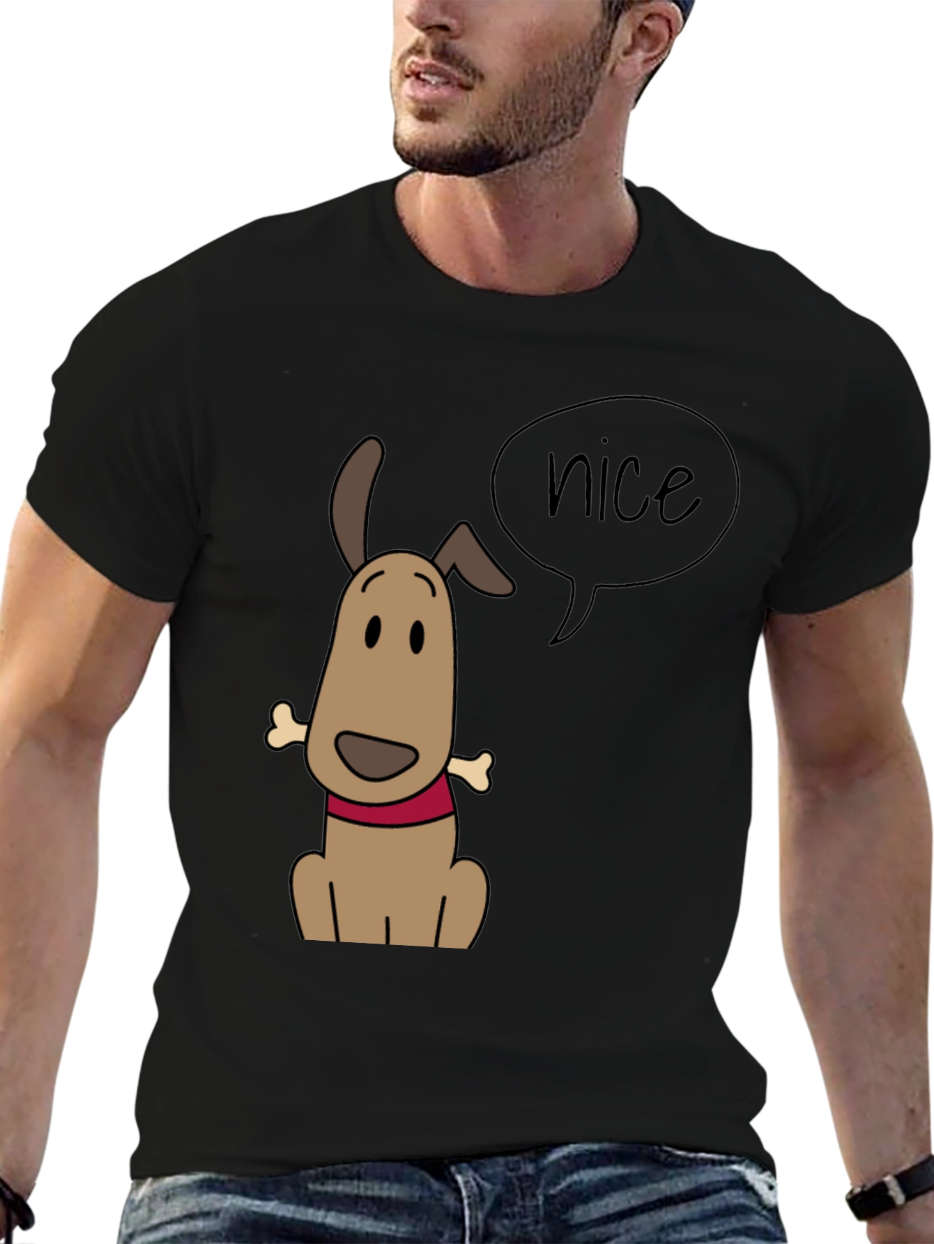 Black Nice Dog Graphic Tee - Black Casual T-Shirt view 6