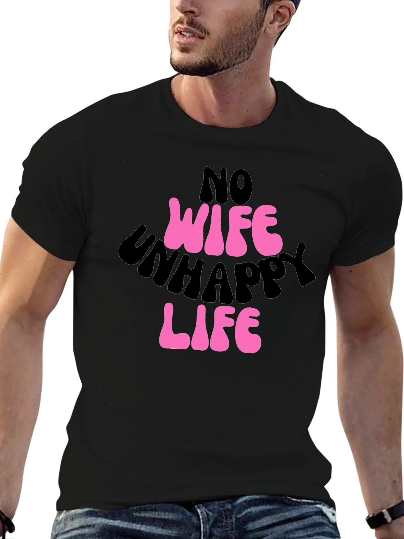 Black No Wife Unhappy Life Graphic Tee view 6