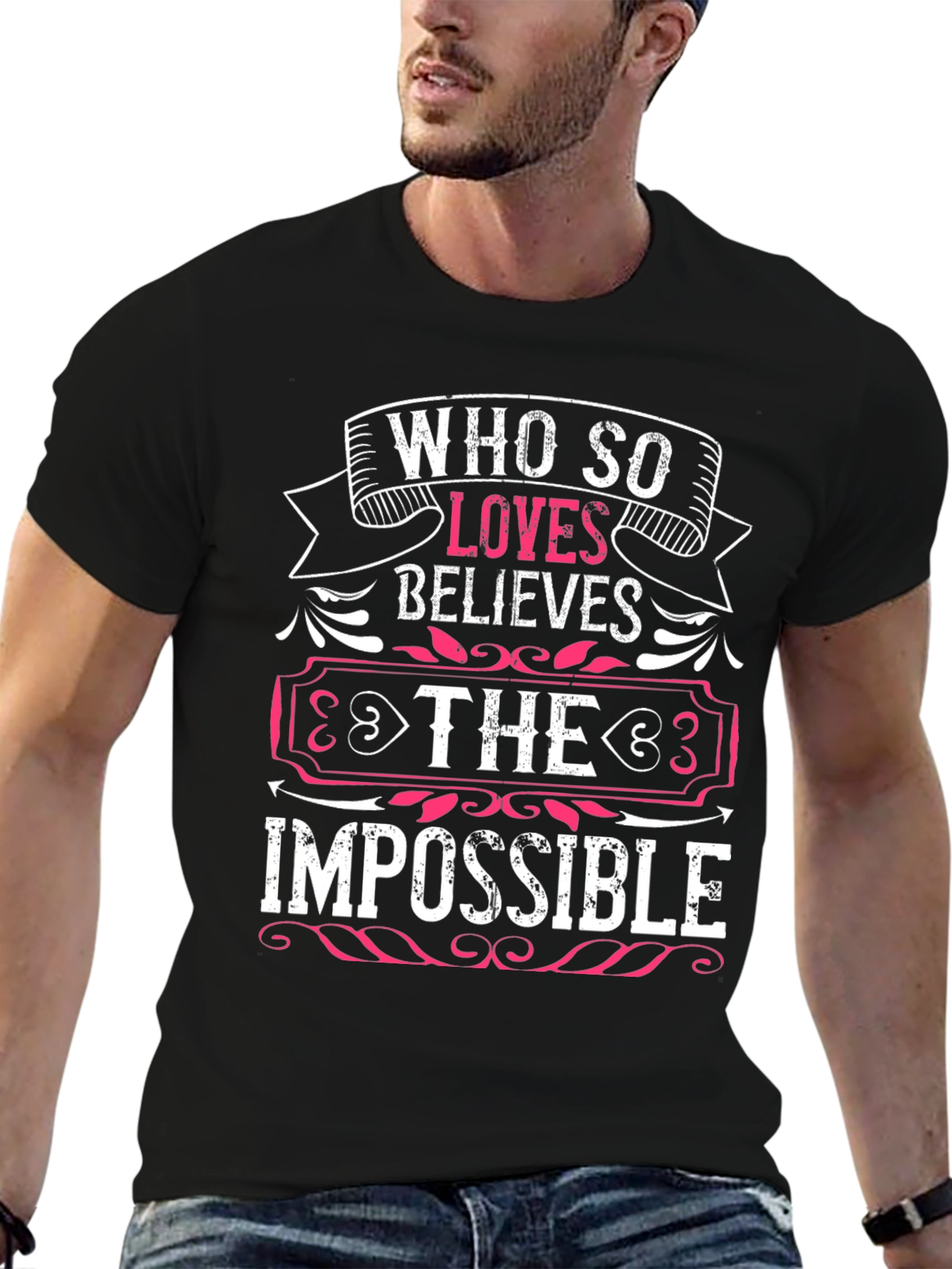 Black Who So Loves Believes Graphic T-Shirt view 6