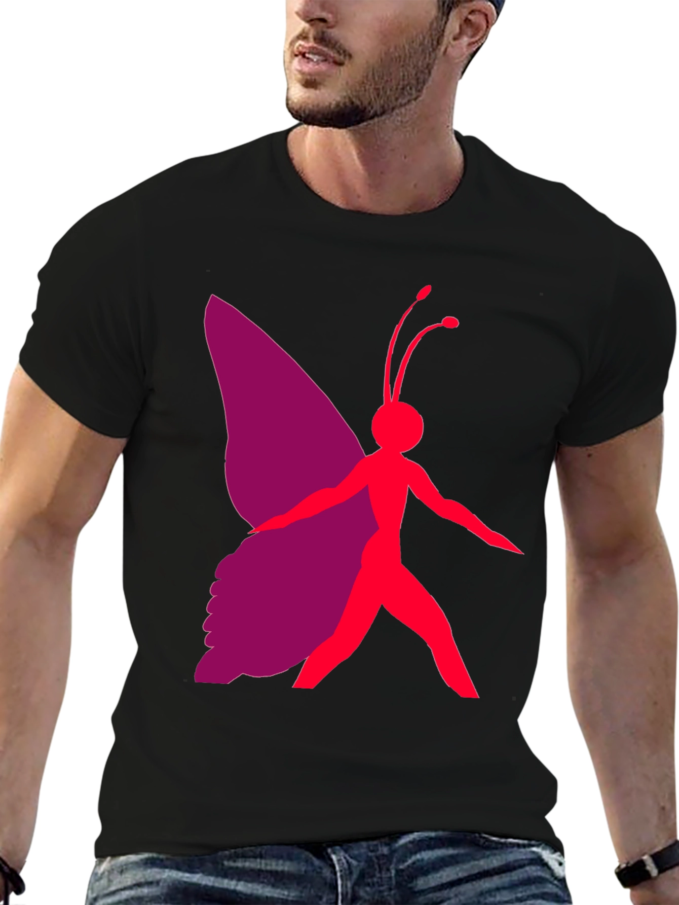 Black Butterfly Graphic Tee - Black Casual T-Shirt view 6