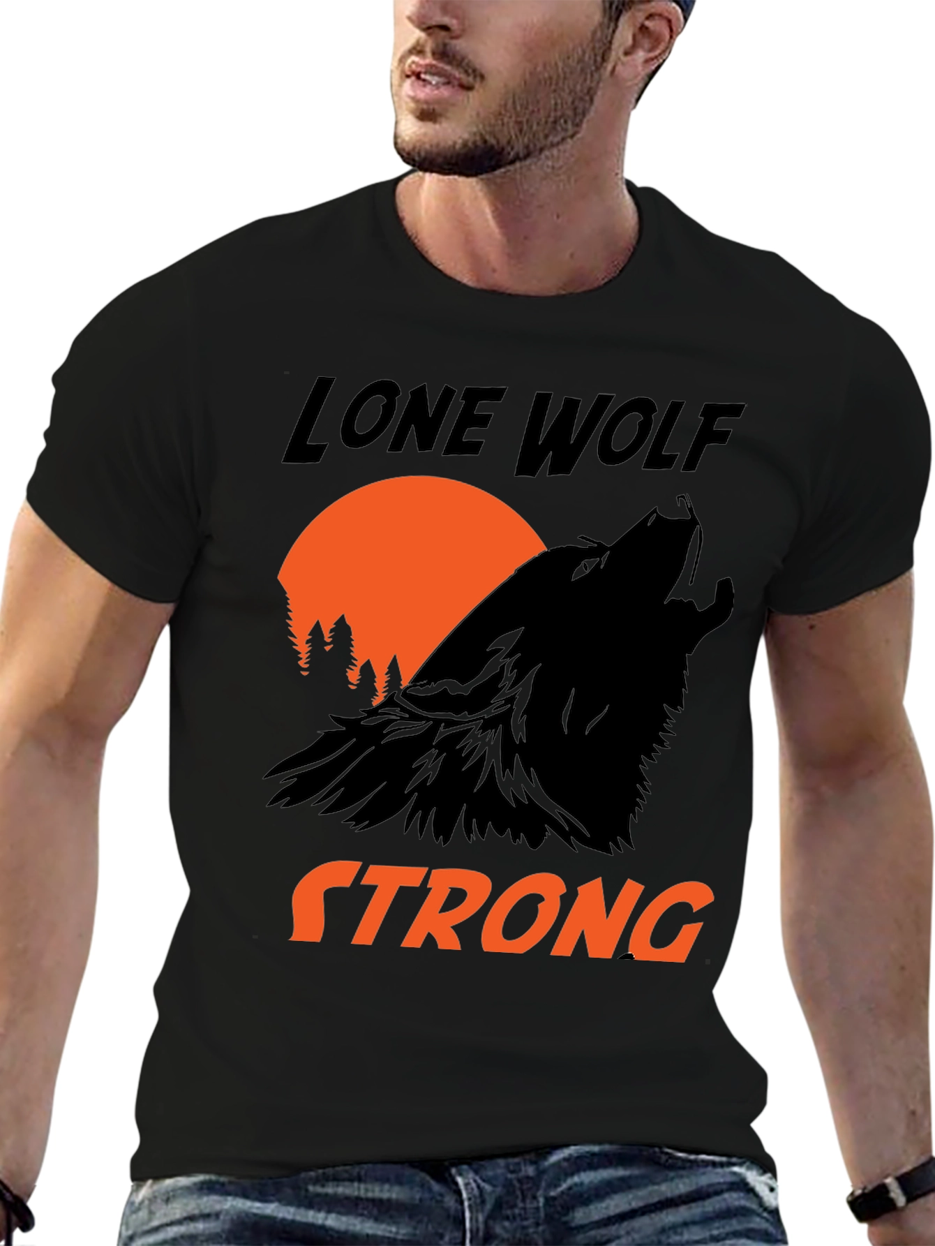 Black Lone Wolf Strong Graphic Tee - Black view 6