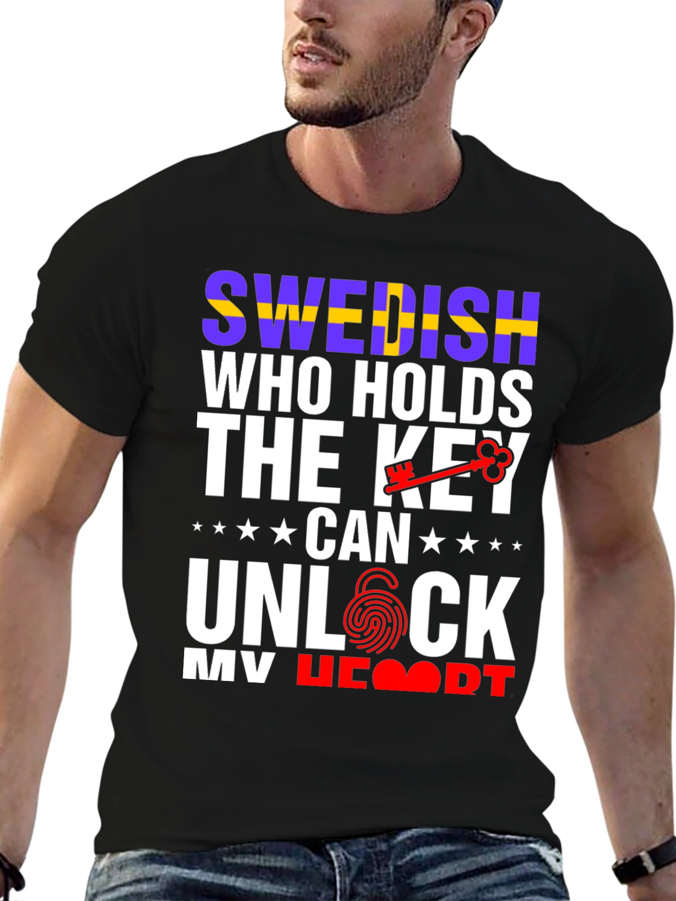Black Swedish Key to My Heart T-Shirt view 6