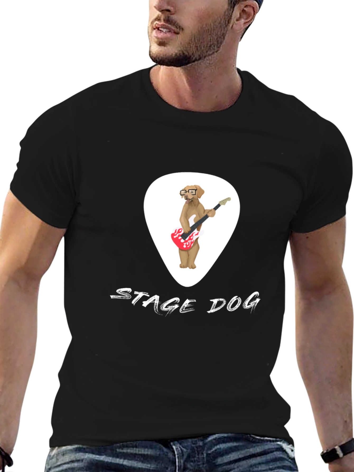 Black Stage Dog T-Shirt - Rockin' Canine Guitarist view 6