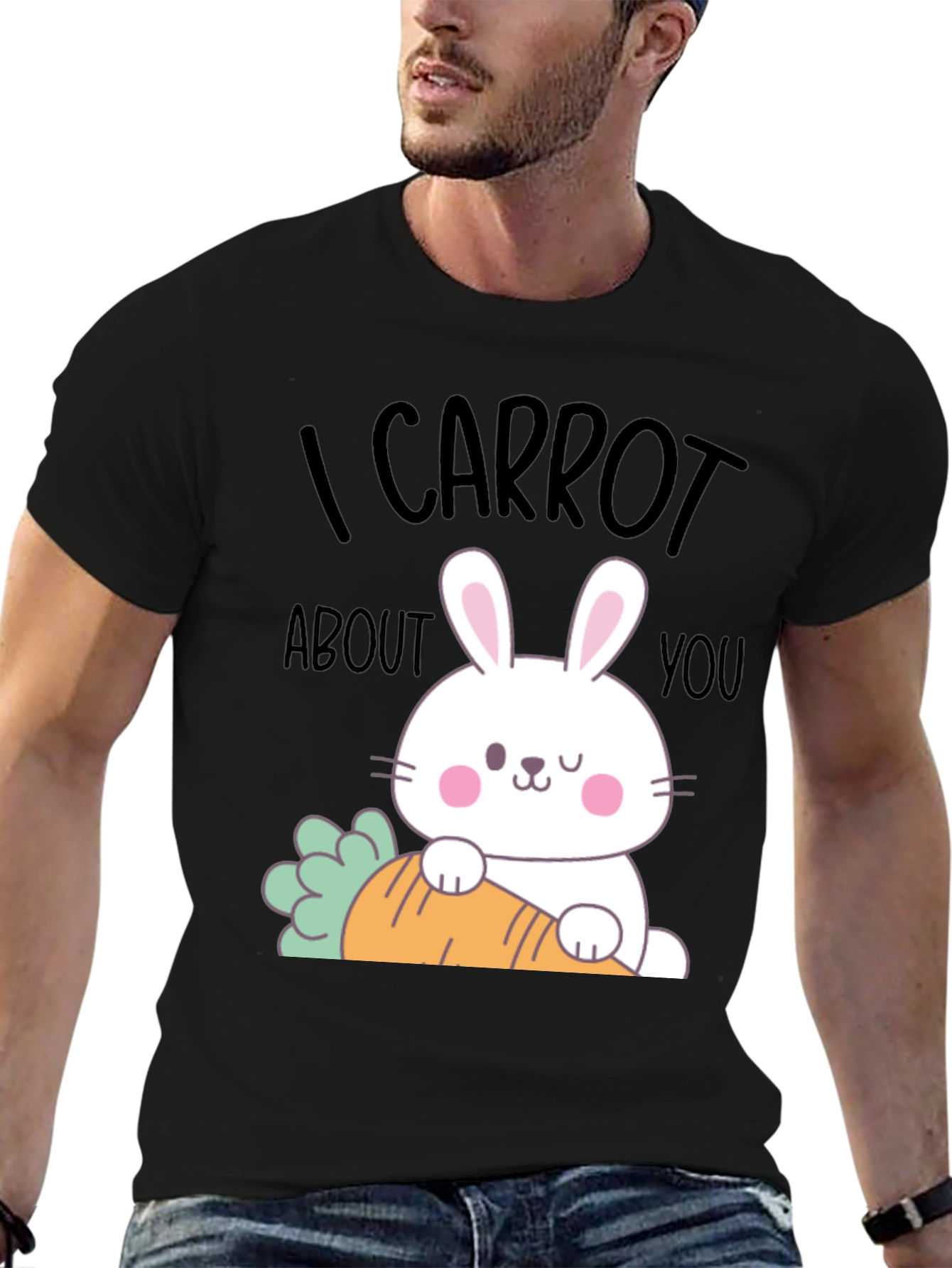Black I Carrot About You Funny Easter Bunny T-Shirt view 6