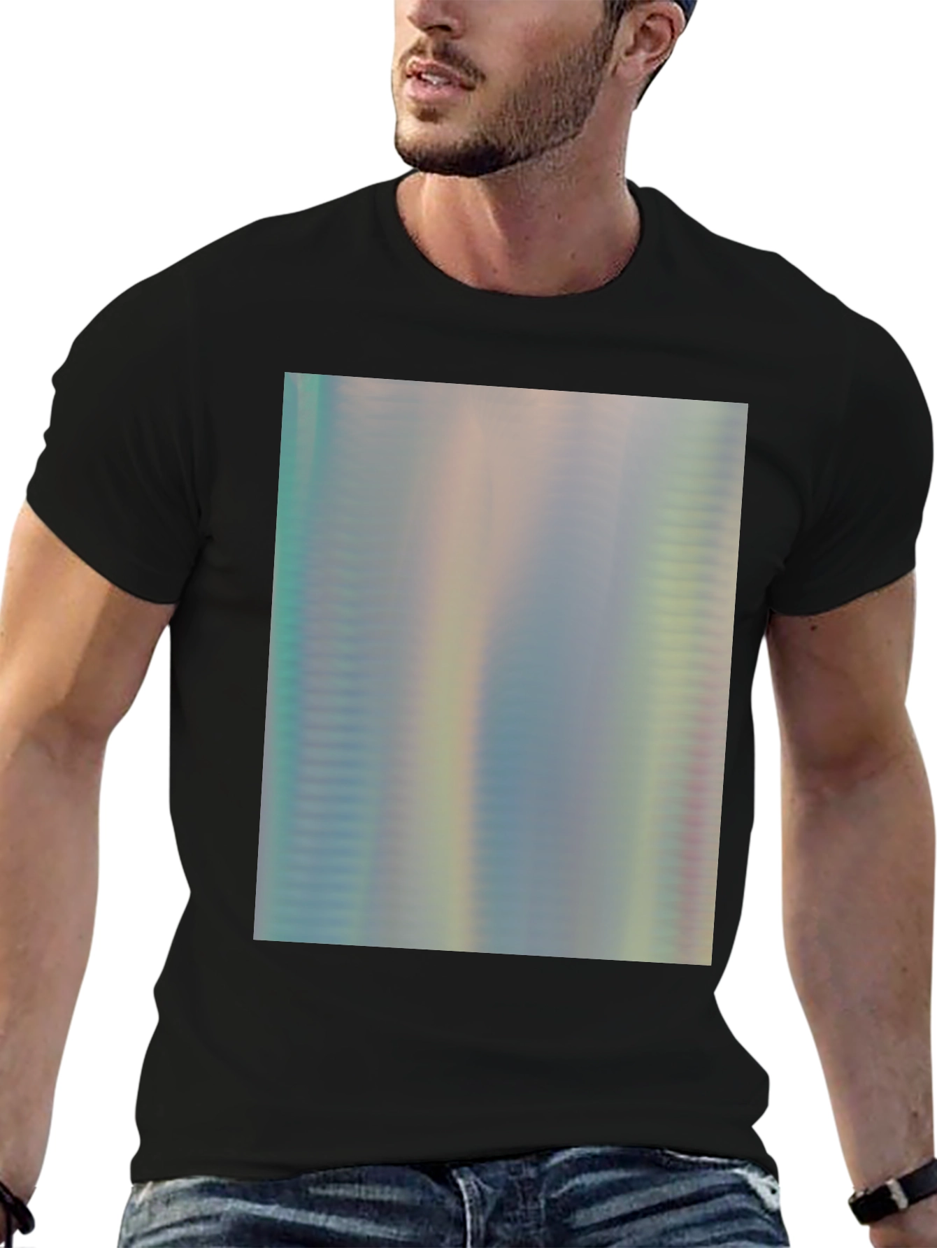 Black Iridescent Shimmer Tee - Abstract Pattern Soft Cotton T-Shirt view 6