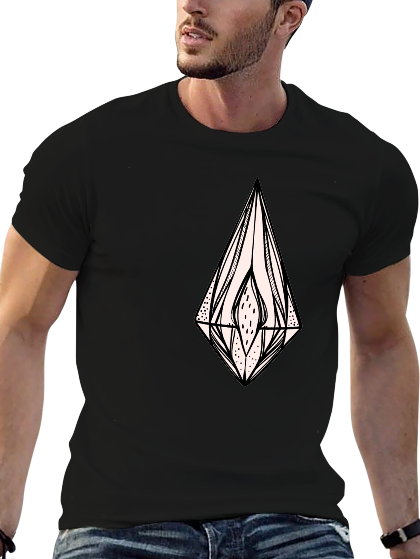 Black Black Graphic Tee - Abstract Diamond Design view 6