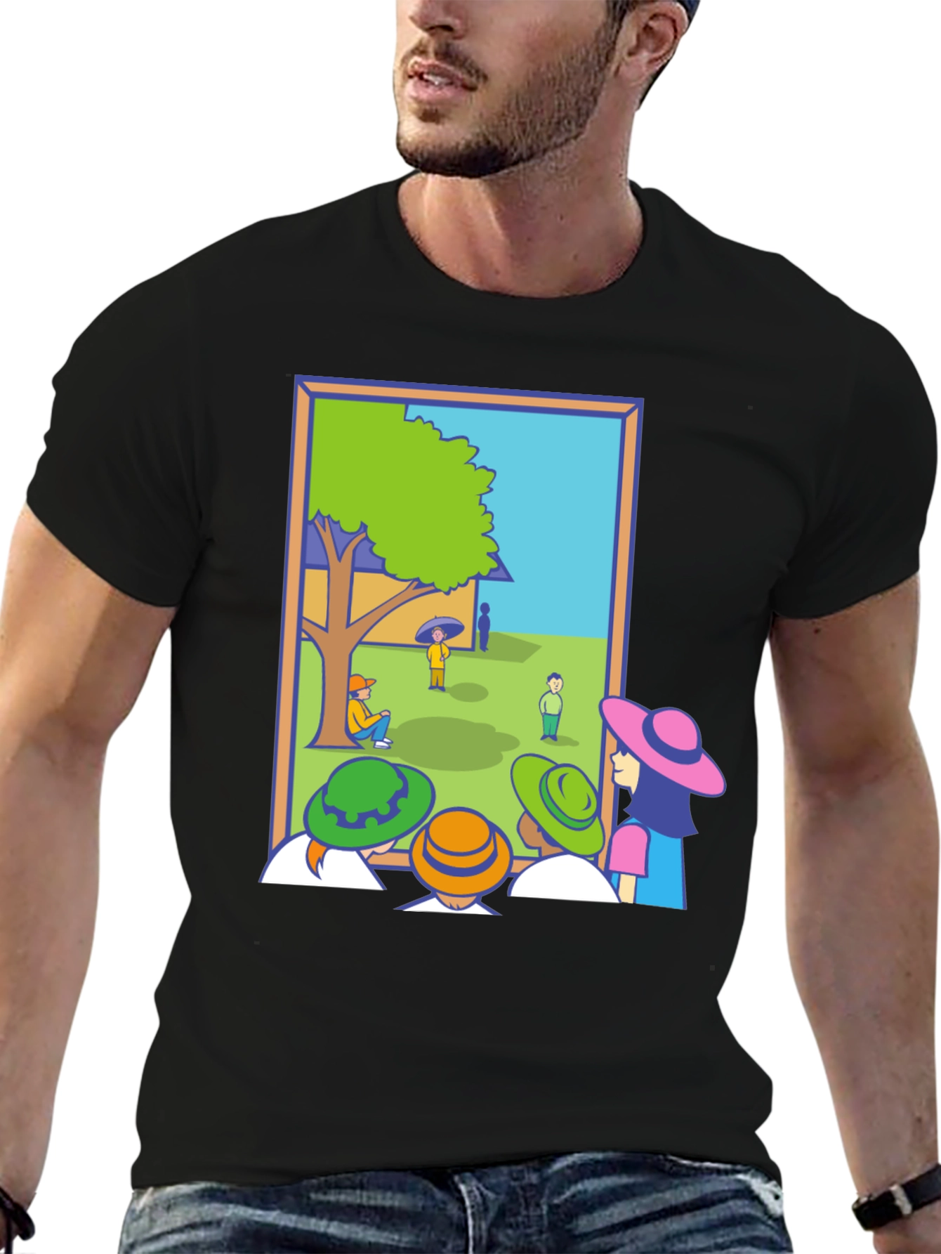Black Cartoon Illustration Graphic Tee view 6