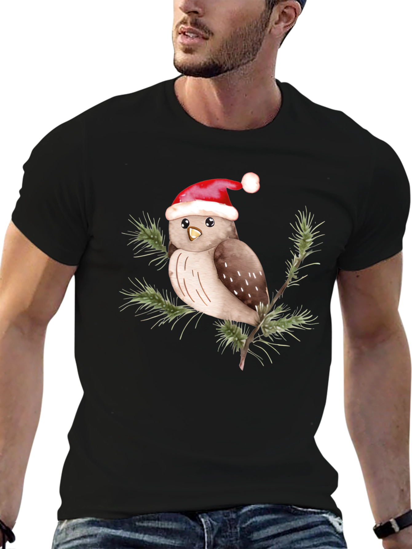 Black Festive Owl Tee - Holiday Cheer view 6