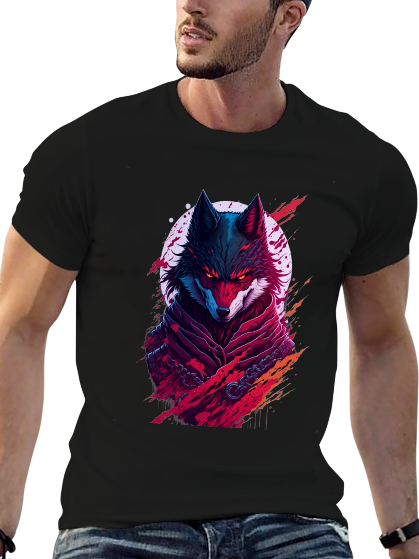 Black Wolf Graphic Tee - Unique Streetwear Design view 6