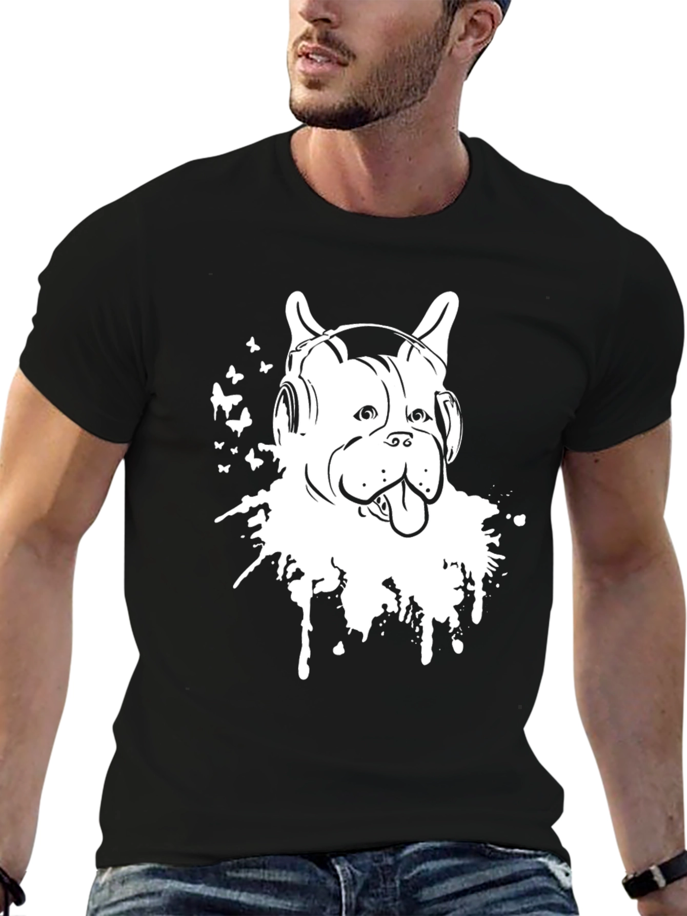 Black Dog DJ T-Shirt - Black Cotton Tee with Graphic Print view 6