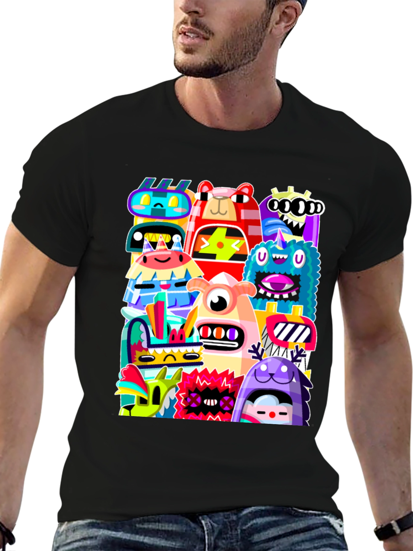 Black Monster Mash Graphic Tee - Funky Black T-Shirt view 6