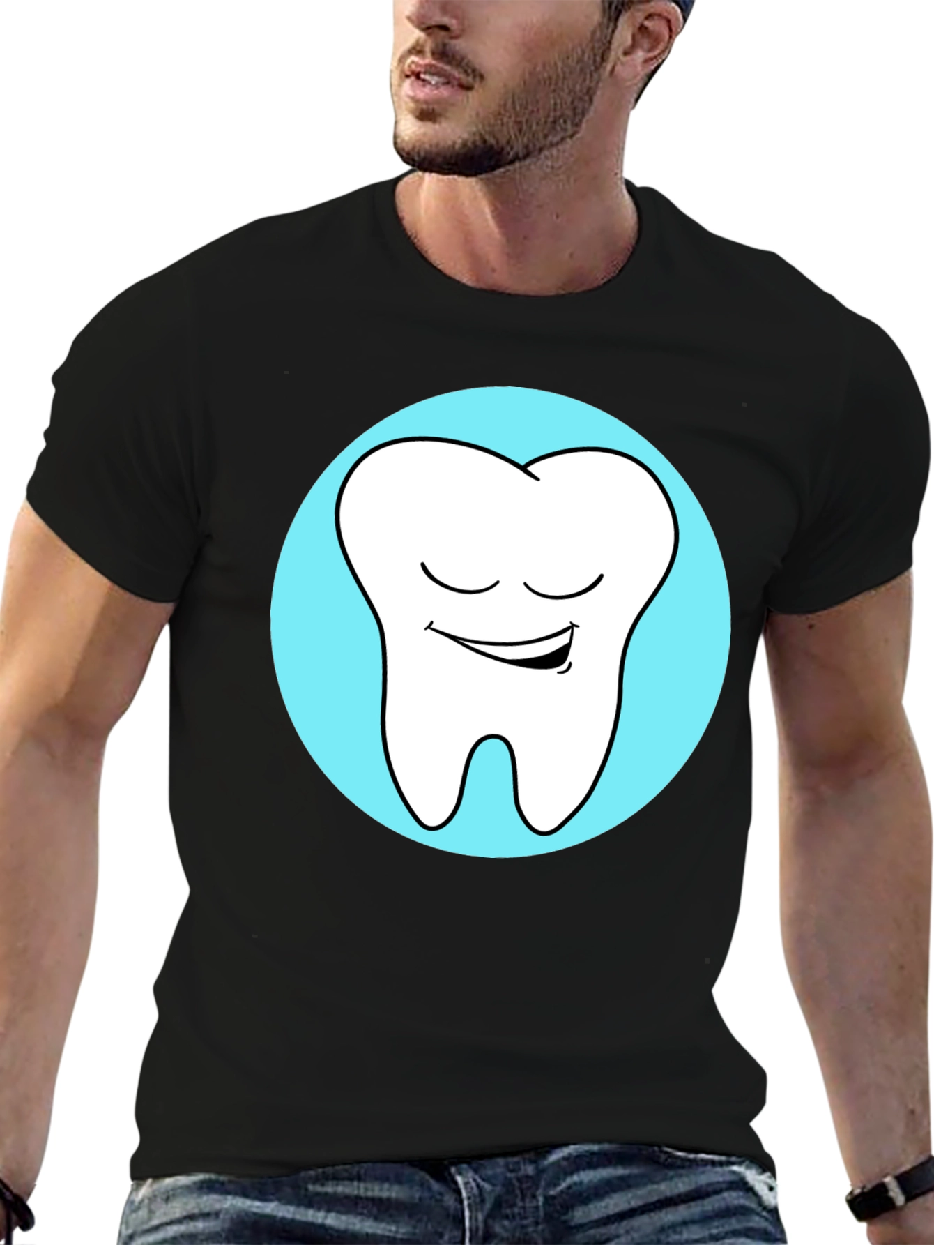 Black Smiling Tooth Graphic Tee - Dentist Humor view 6