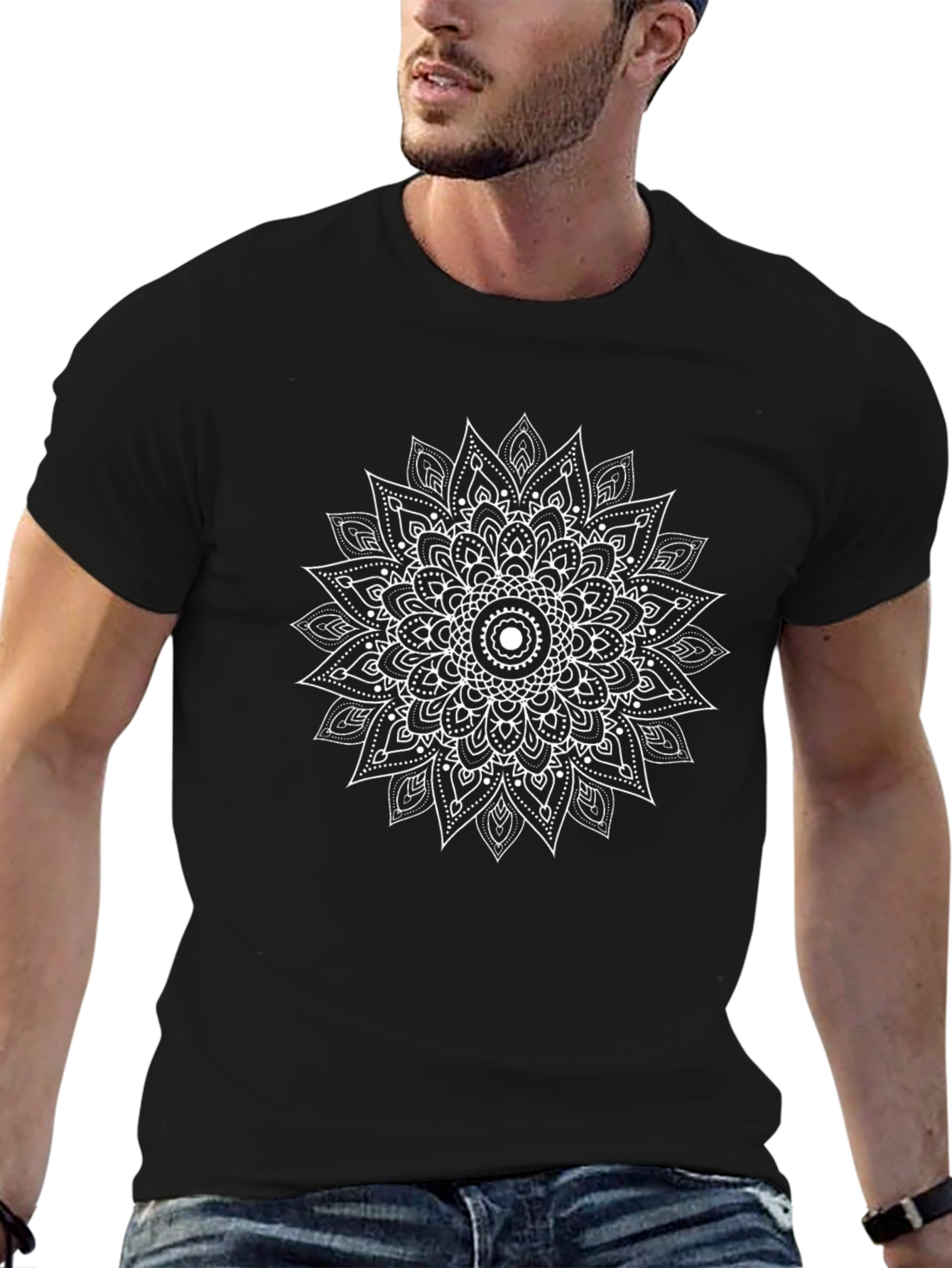 Black Mandala Graphic Tee - Black Cotton Comfort view 6
