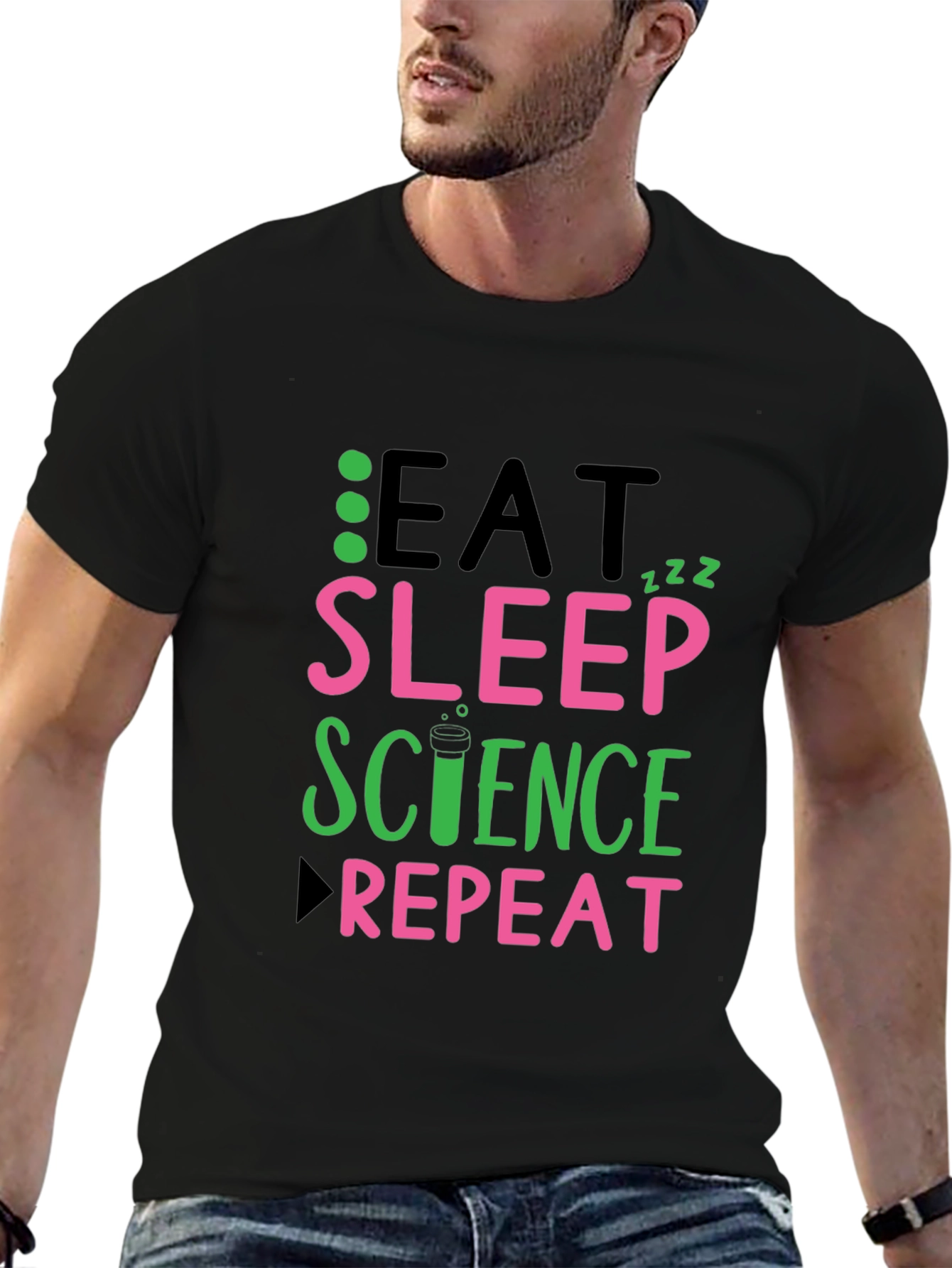Black Eat Sleep Science Repeat Black T-Shirt view 6