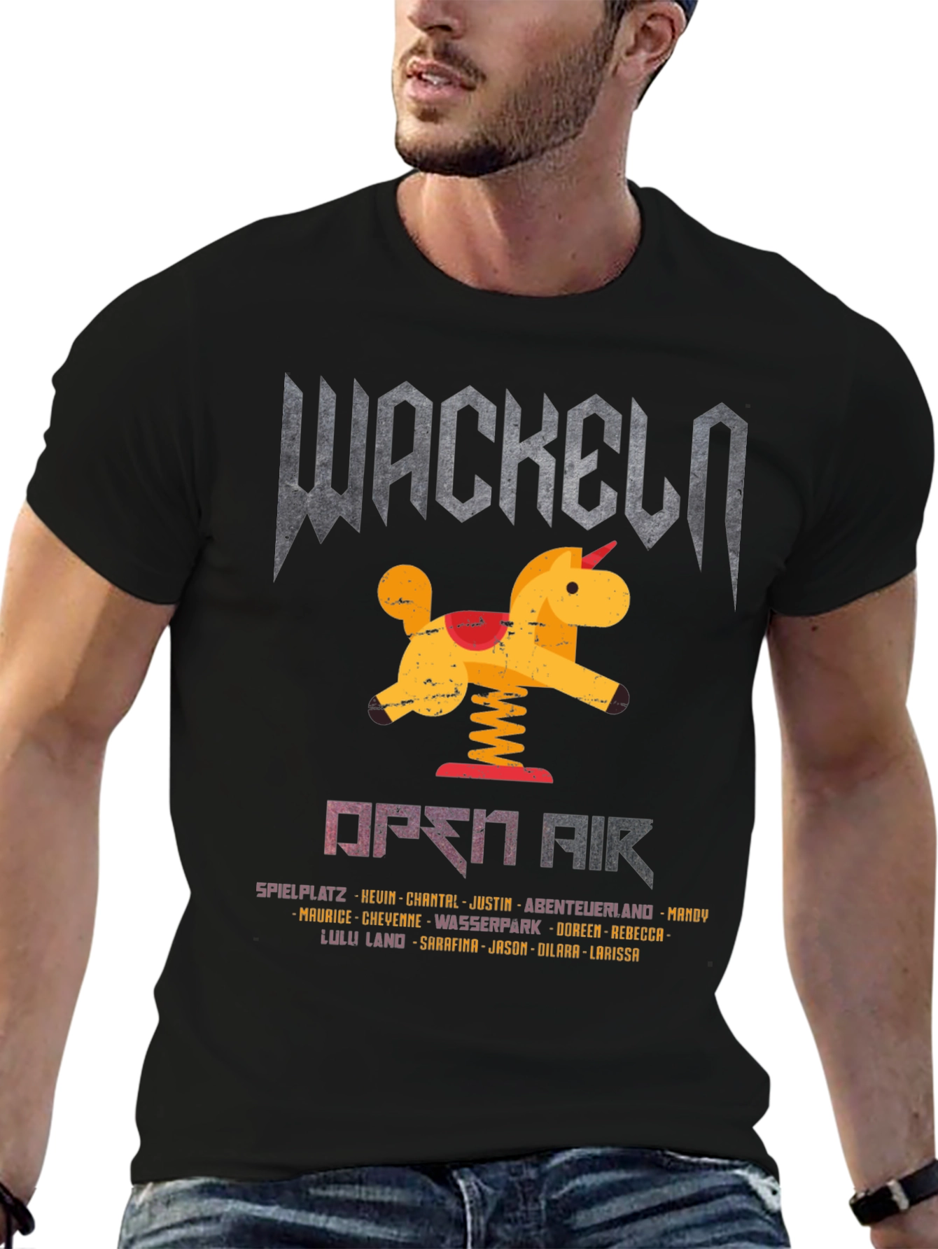 Black Wackeln Open Air T-Shirt, Unicorn Design, Black view 6