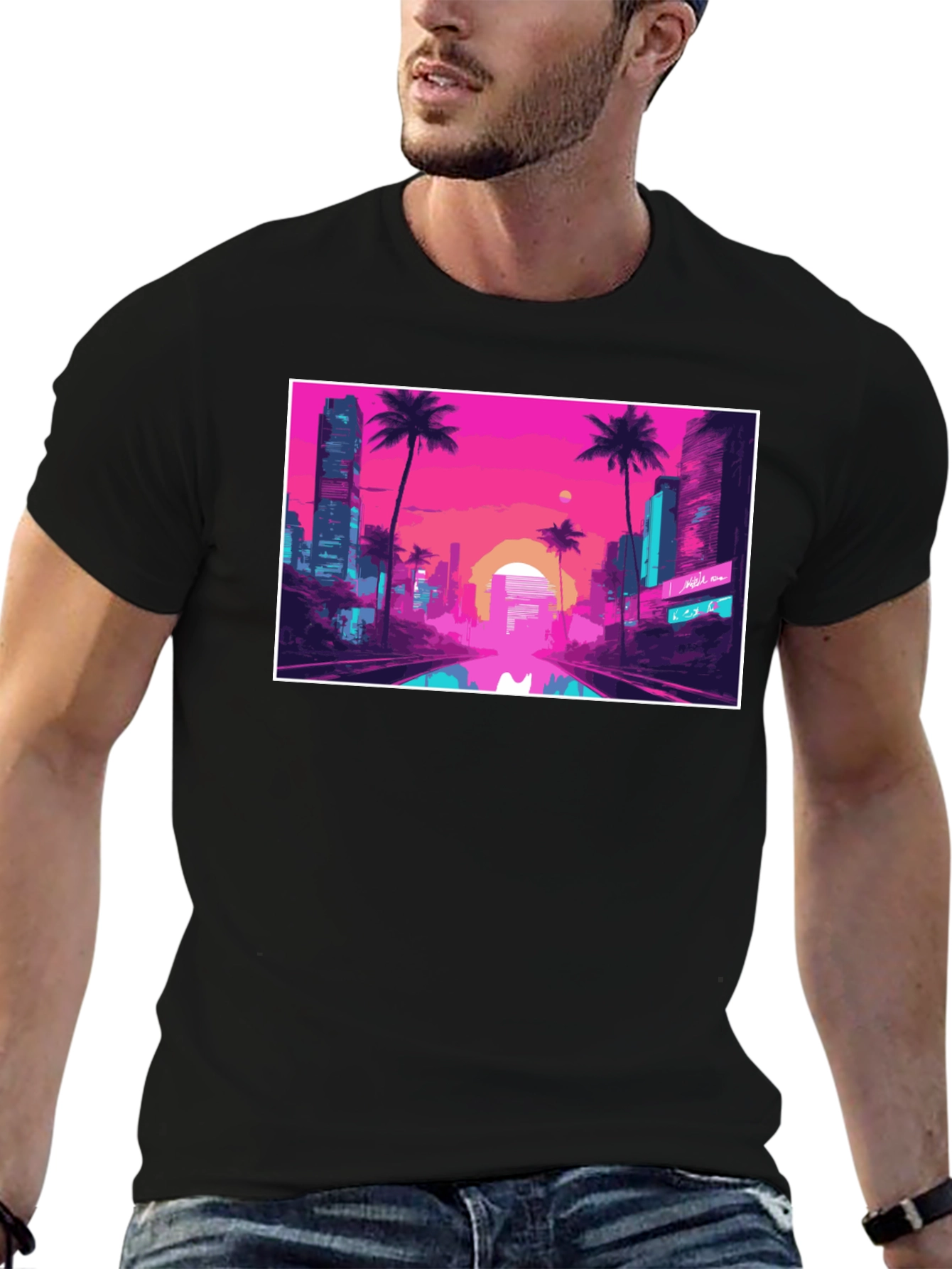 Black Vaporwave City T-Shirt - Retro Aesthetic Tee view 6