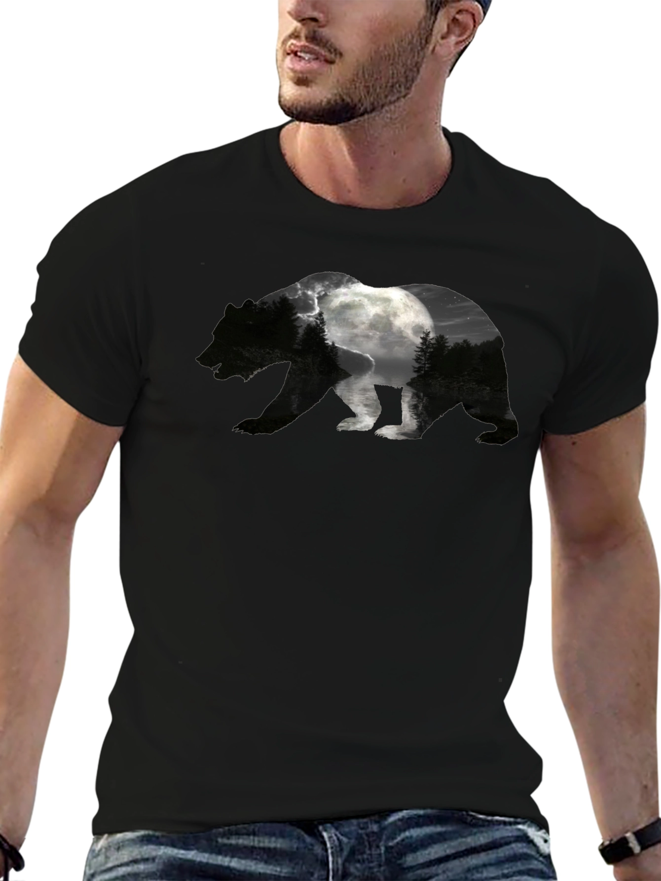 Black Bear Silhouette Moon Graphic Tee view 6