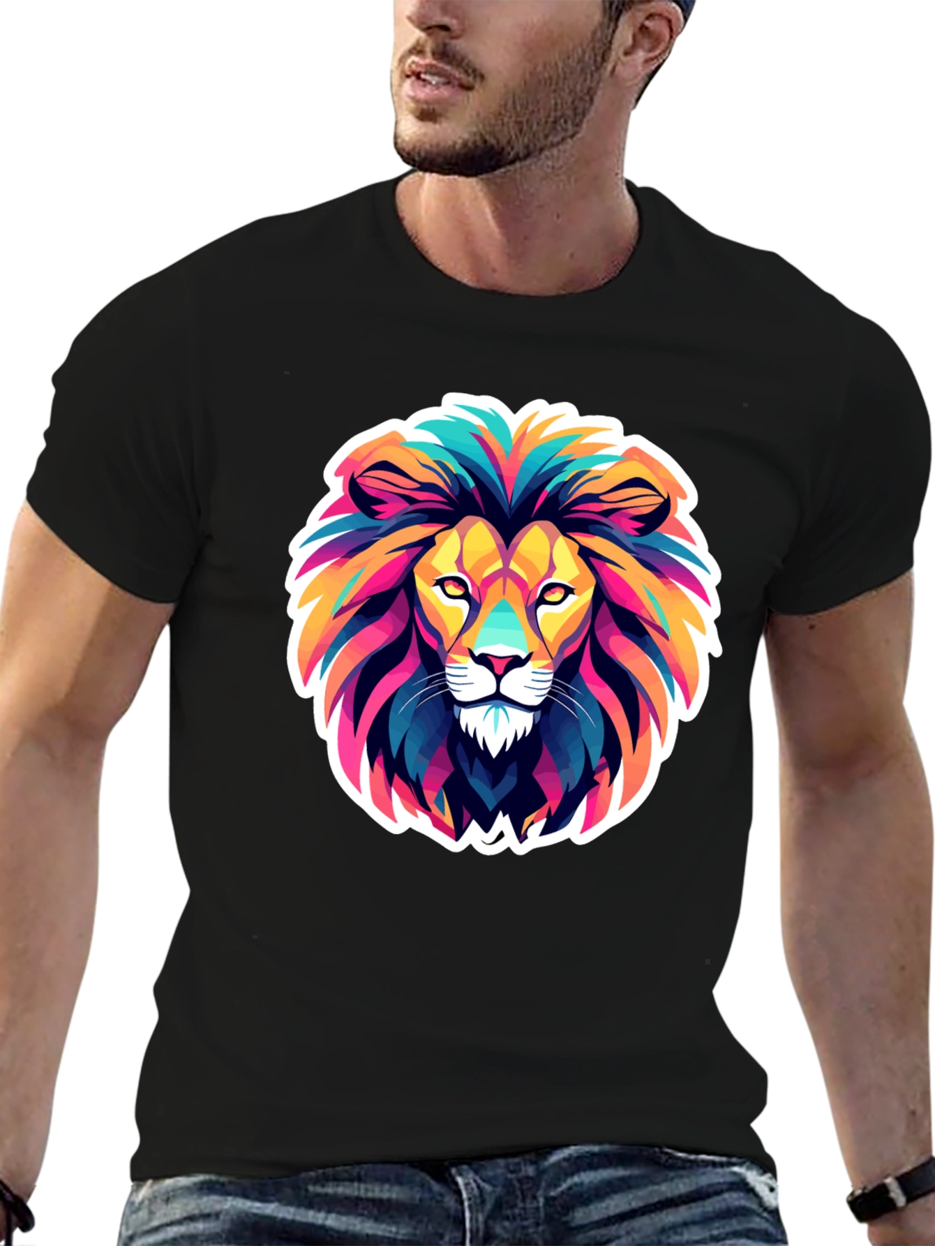 Black Vibrant Lion Graphic Tee - Bold & Stylish view 6