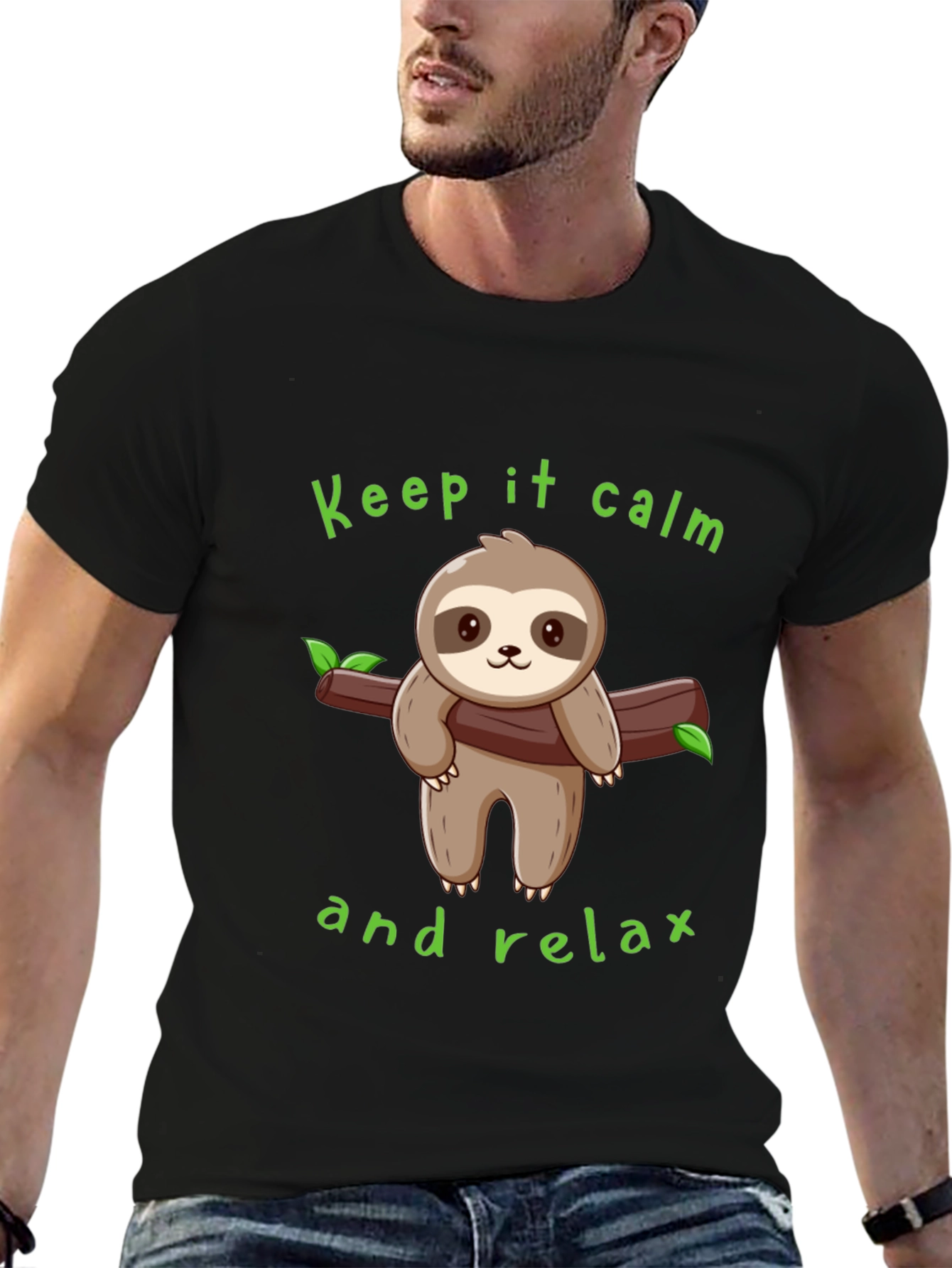 Black Keep Calm Sloth Graphic Tee view 6