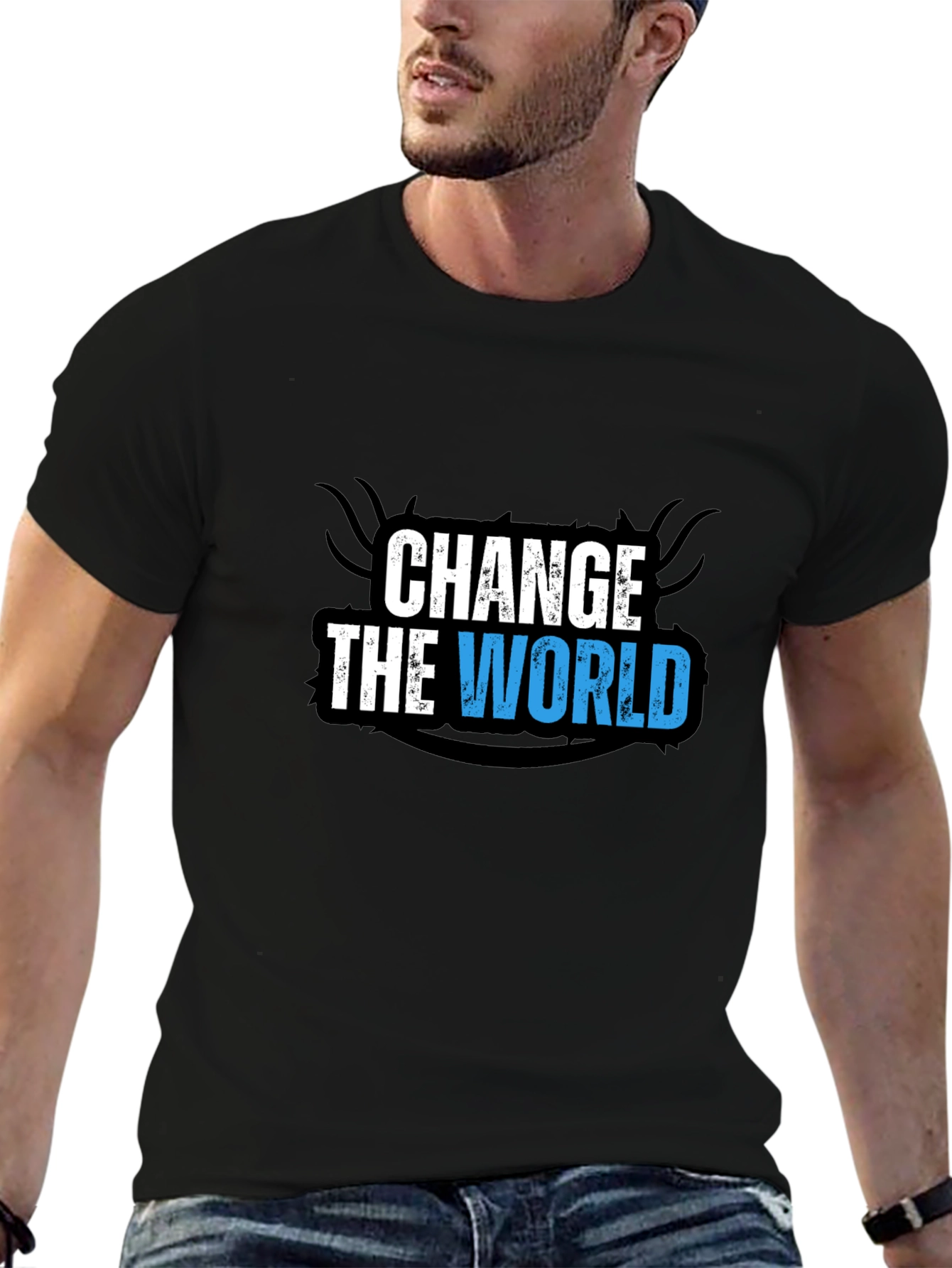 Black Change the World Graphic Black T-Shirt view 6