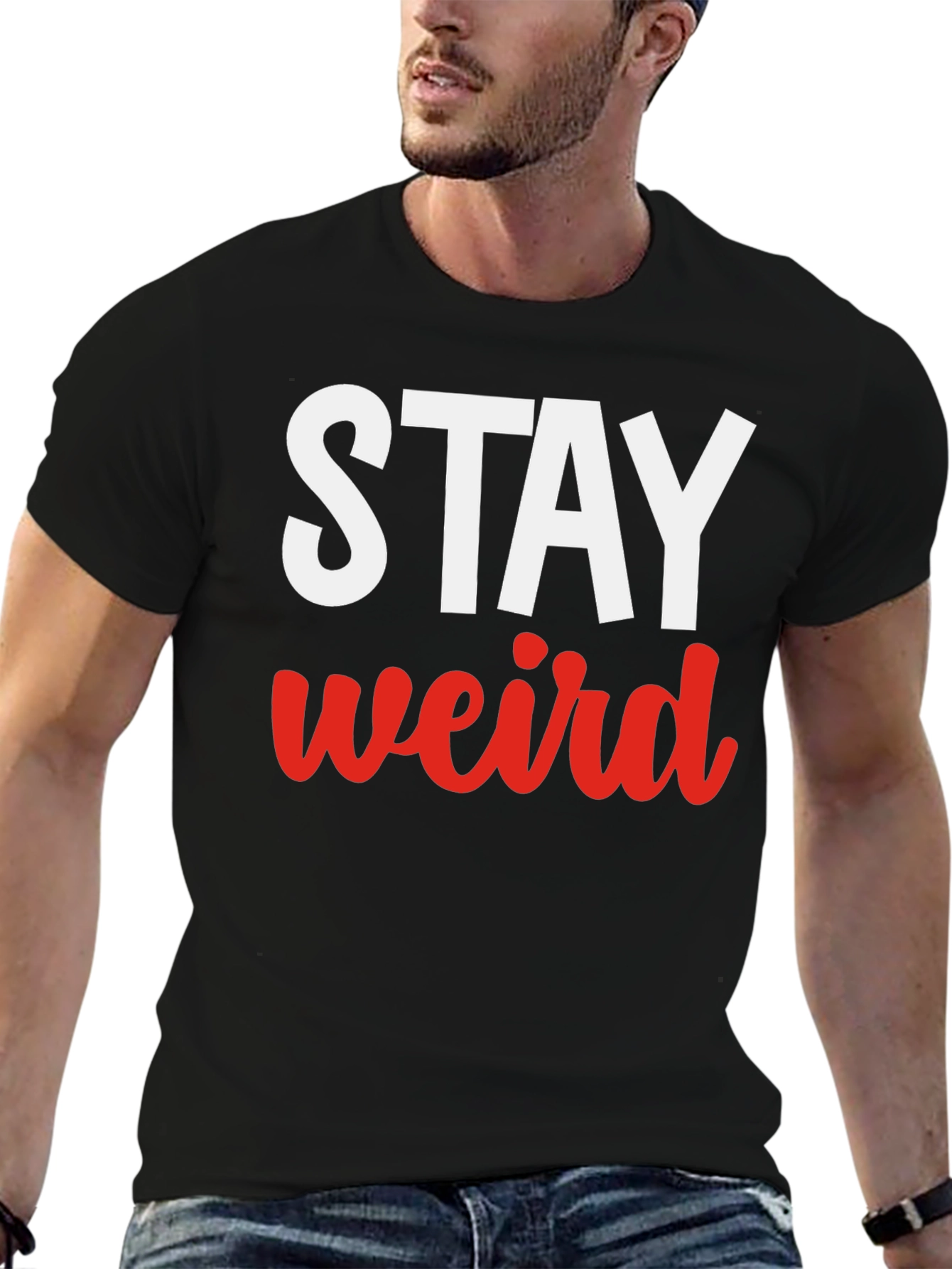Black Stay Weird Graphic Tee - Black Casual T-Shirt view 6