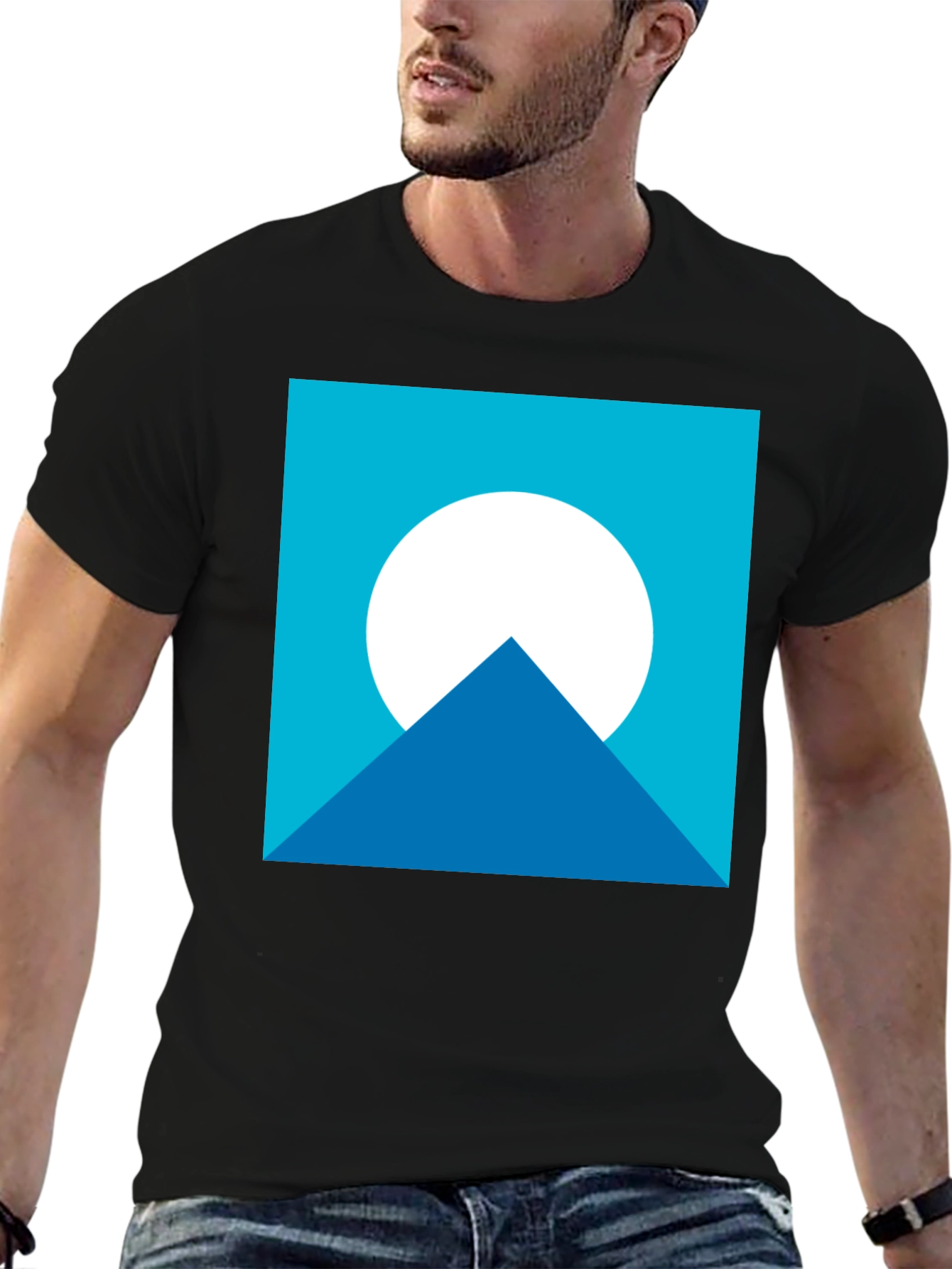 Black Geometric Mountain Moon Graphic Tee - Black view 6