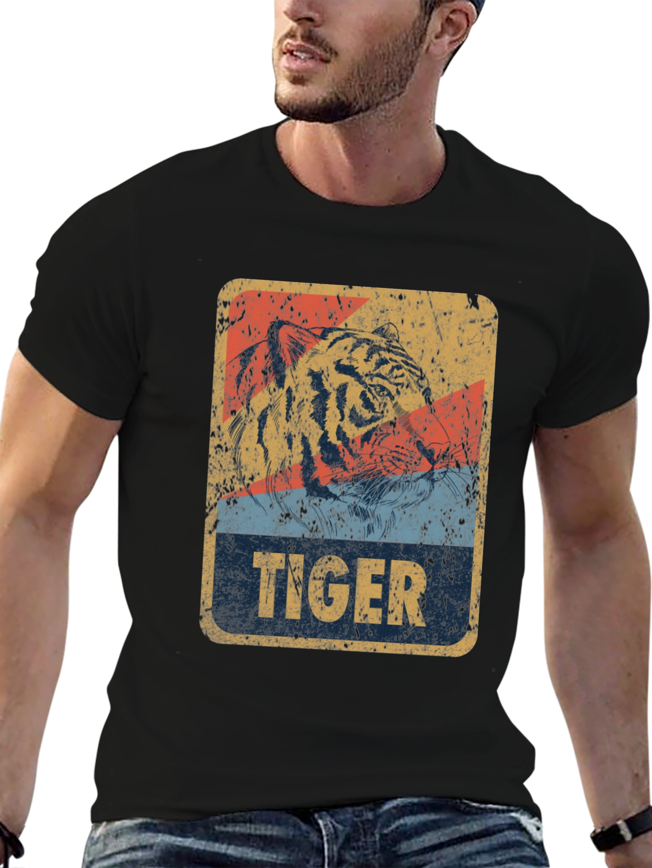 Black Vintage Tiger Graphic T-Shirt view 6