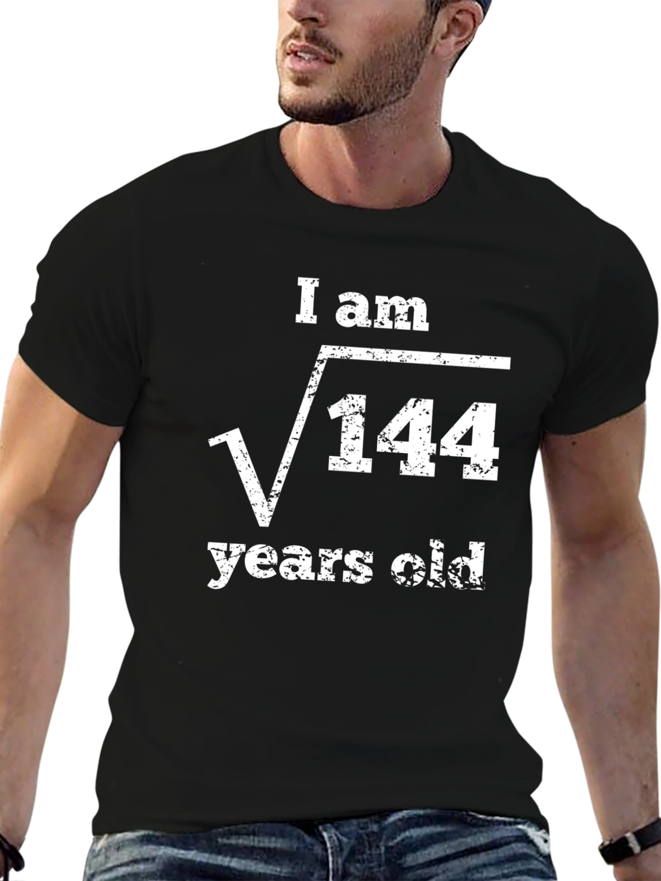 Black Funny Math Age T-Shirt - I am √144 Years Old view 6
