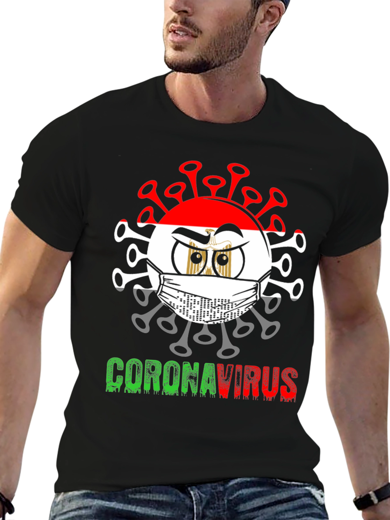 Black Egypt Corona Virus Graphic T-Shirt view 6