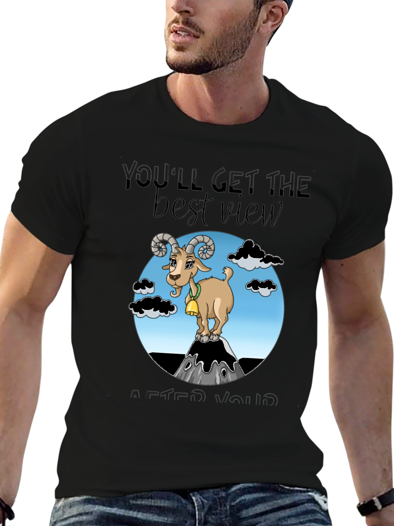 Black Motivational Goat Tee: Best View After You Climb view 6