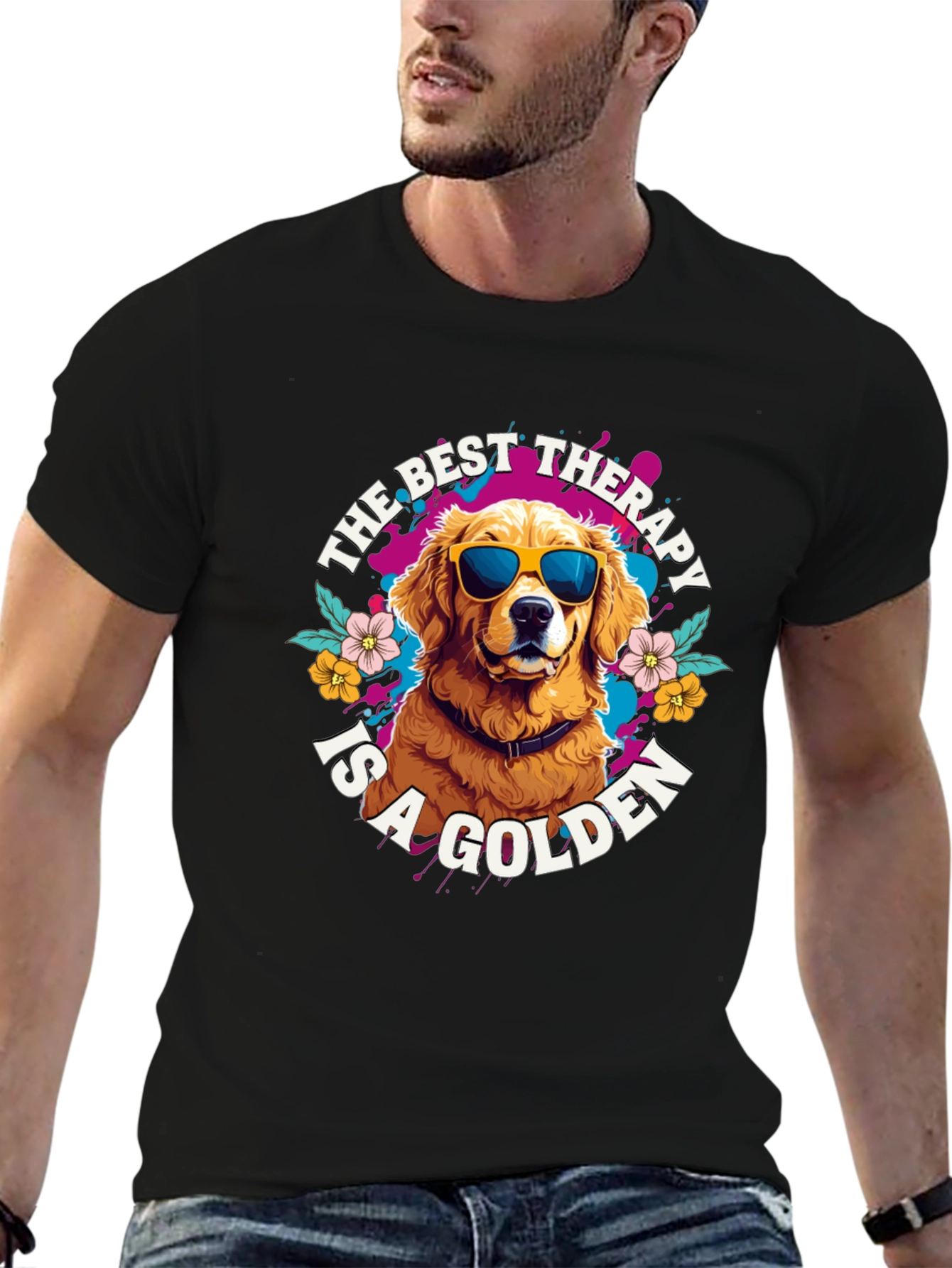 Black Golden Retriever Therapy T-Shirt view 6