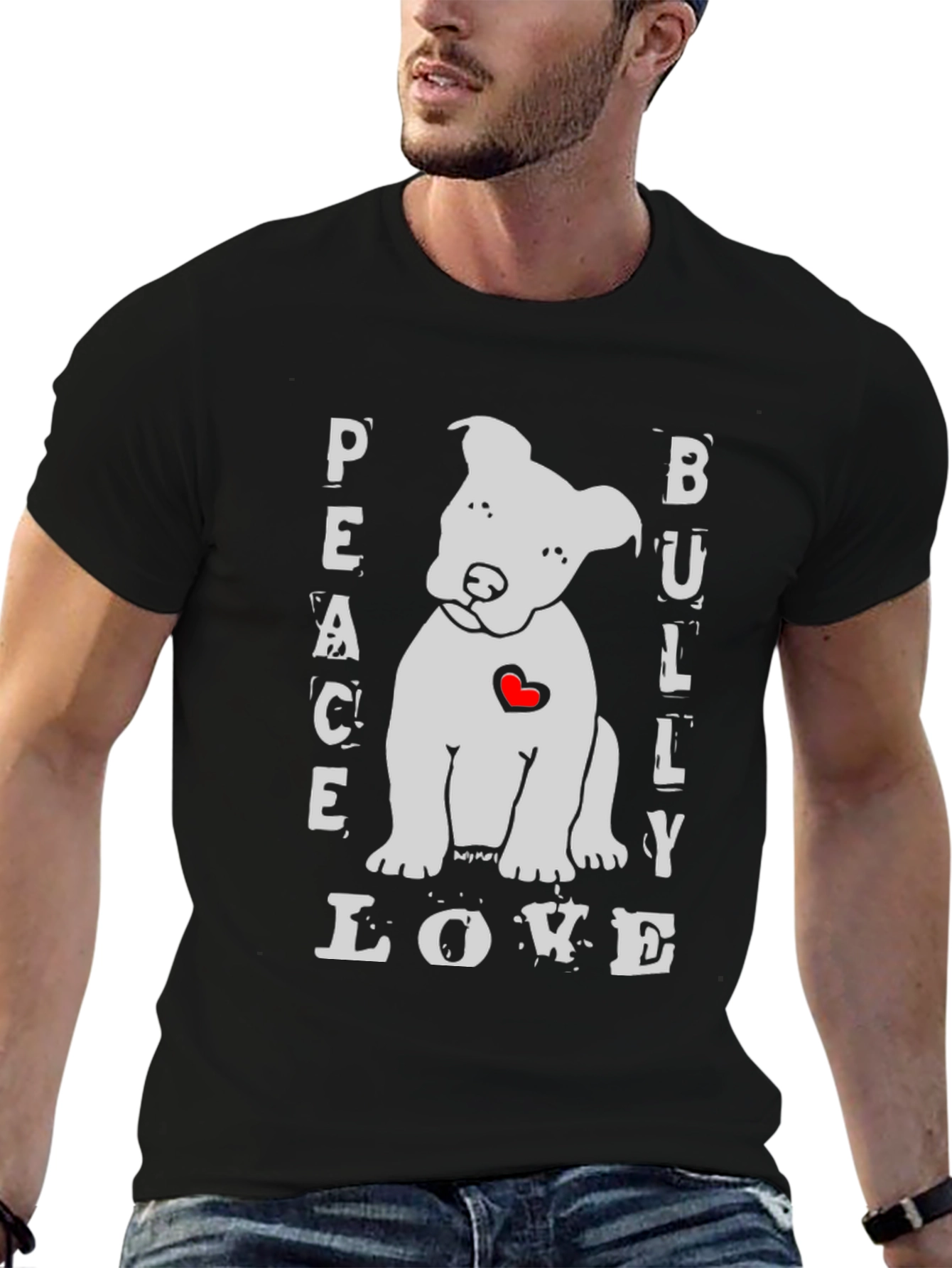 Black Peace Bully Love T-Shirt - Cute Dog Design view 6
