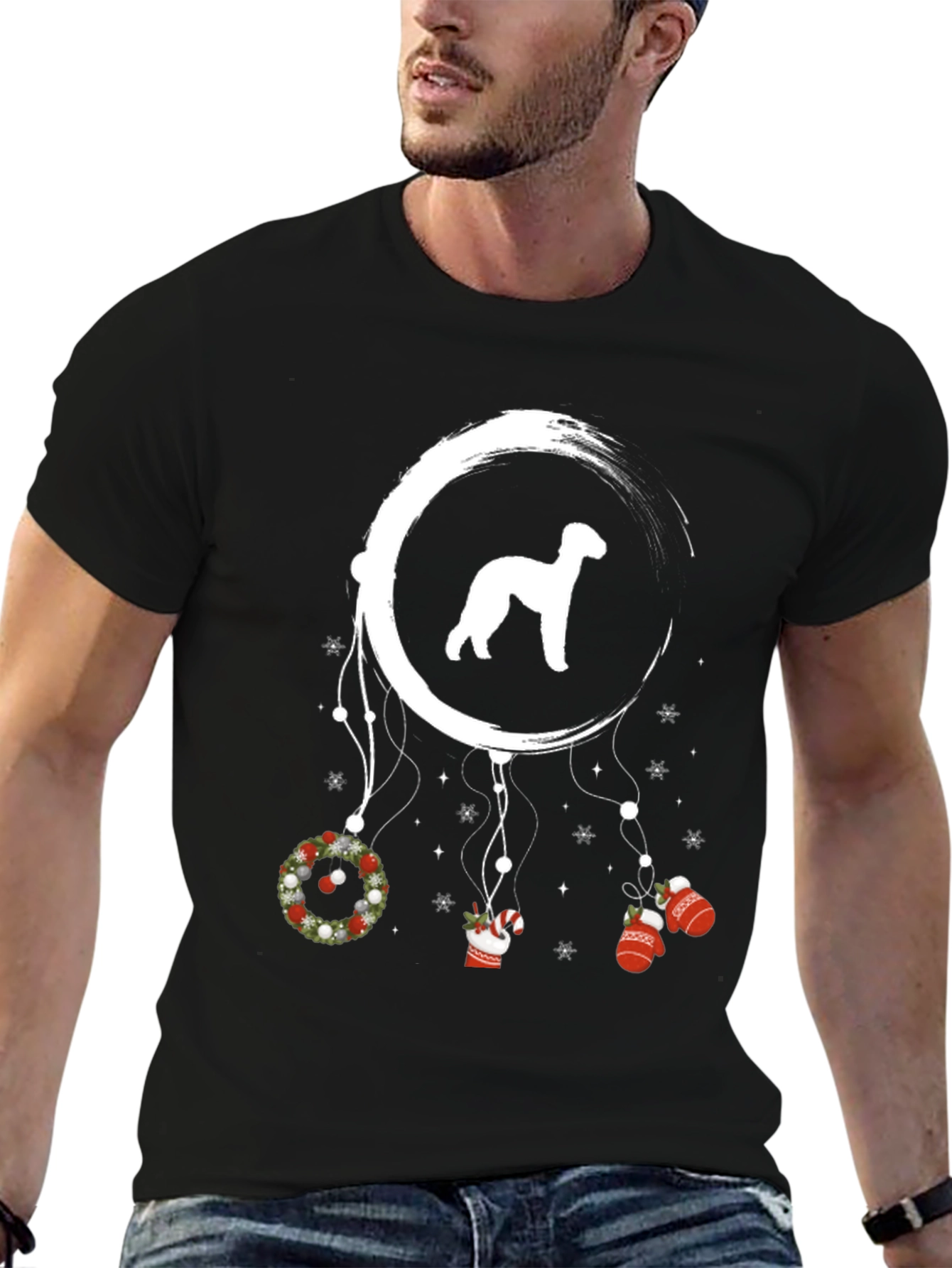 Black Dog Christmas Dreamcatcher T-Shirt view 6