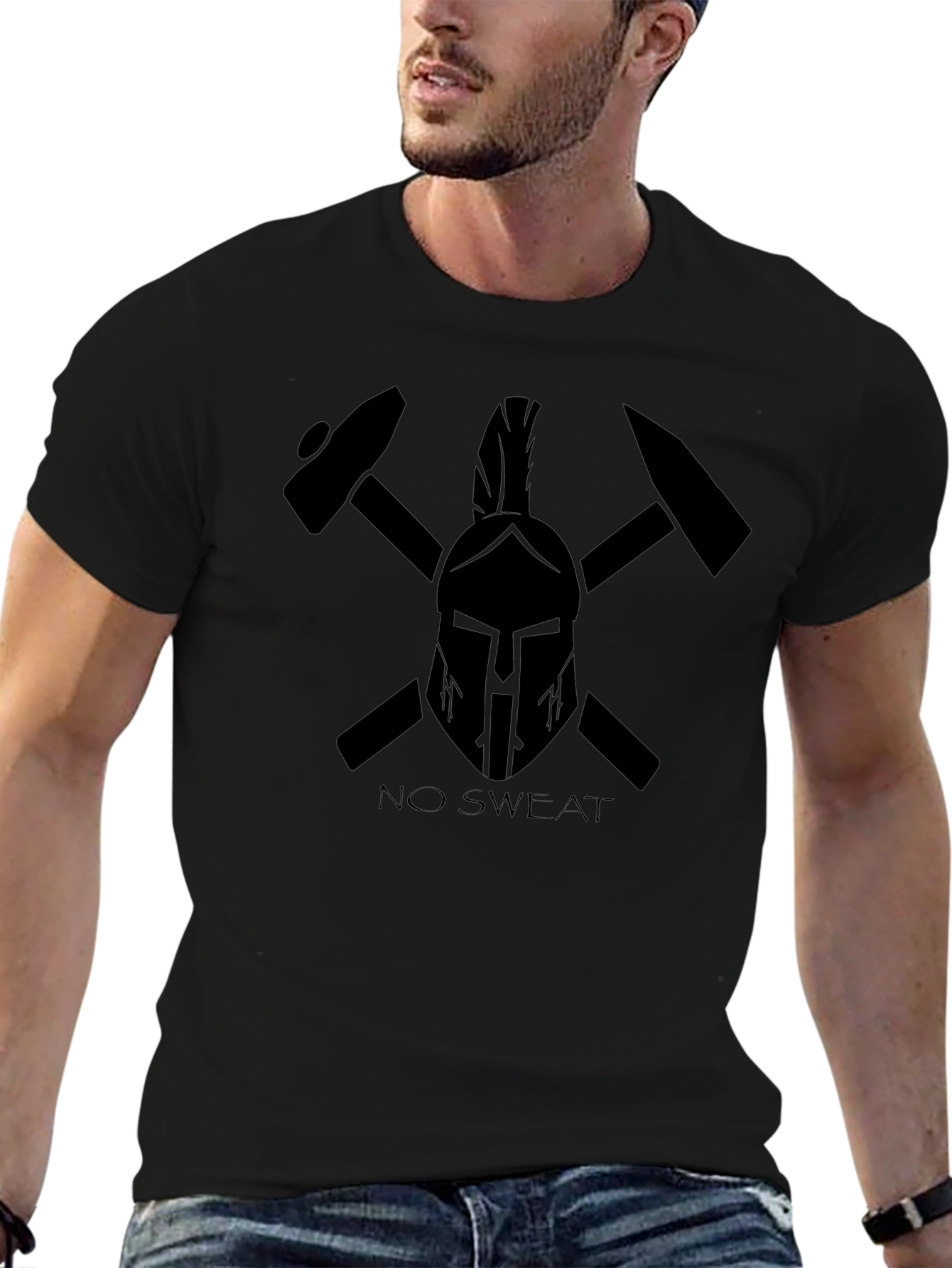 Black No Sweat Spartan Helmet Graphic T-Shirt view 6