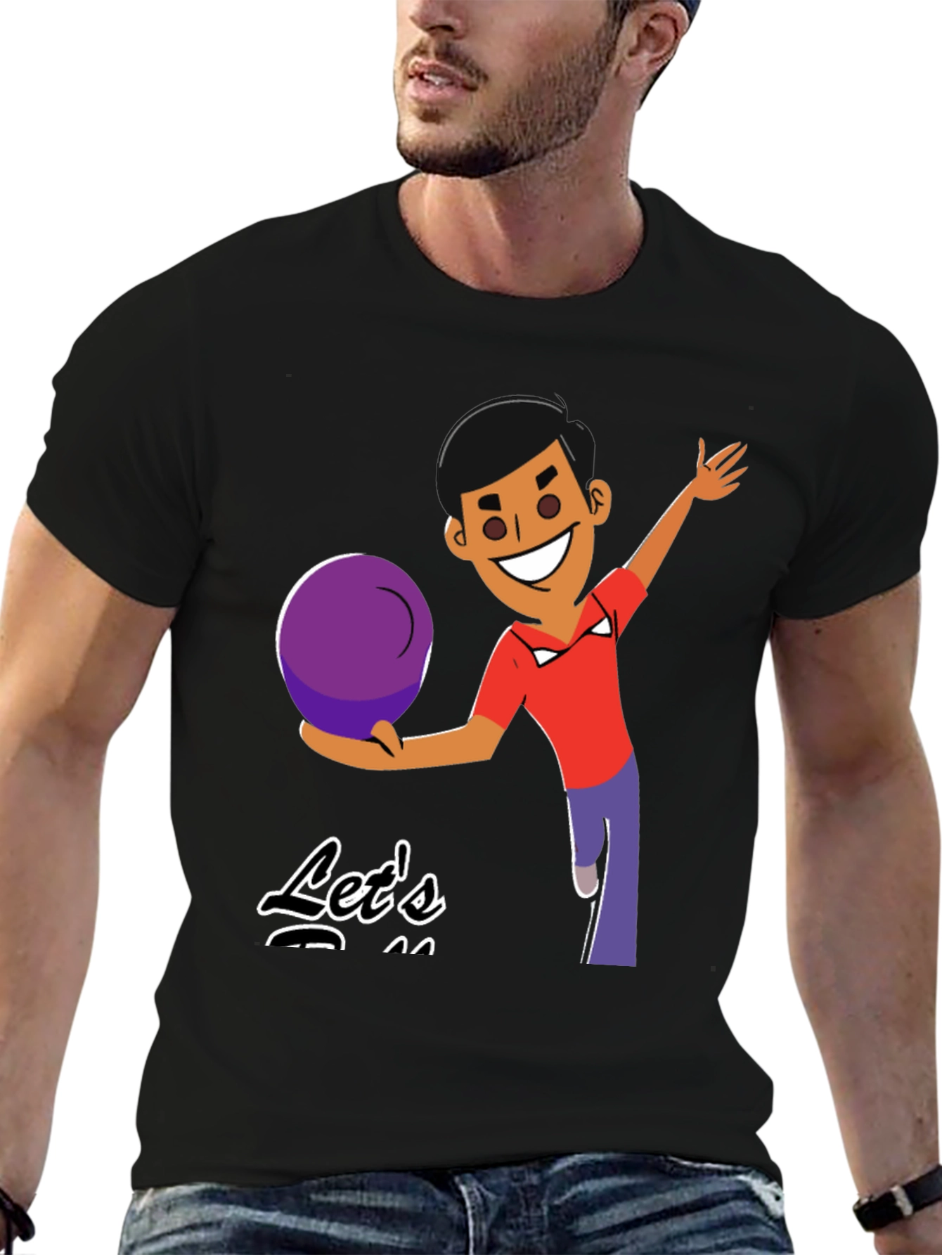 Black Bowling Cartoon Graphic Tee - Let's Bowl! view 6