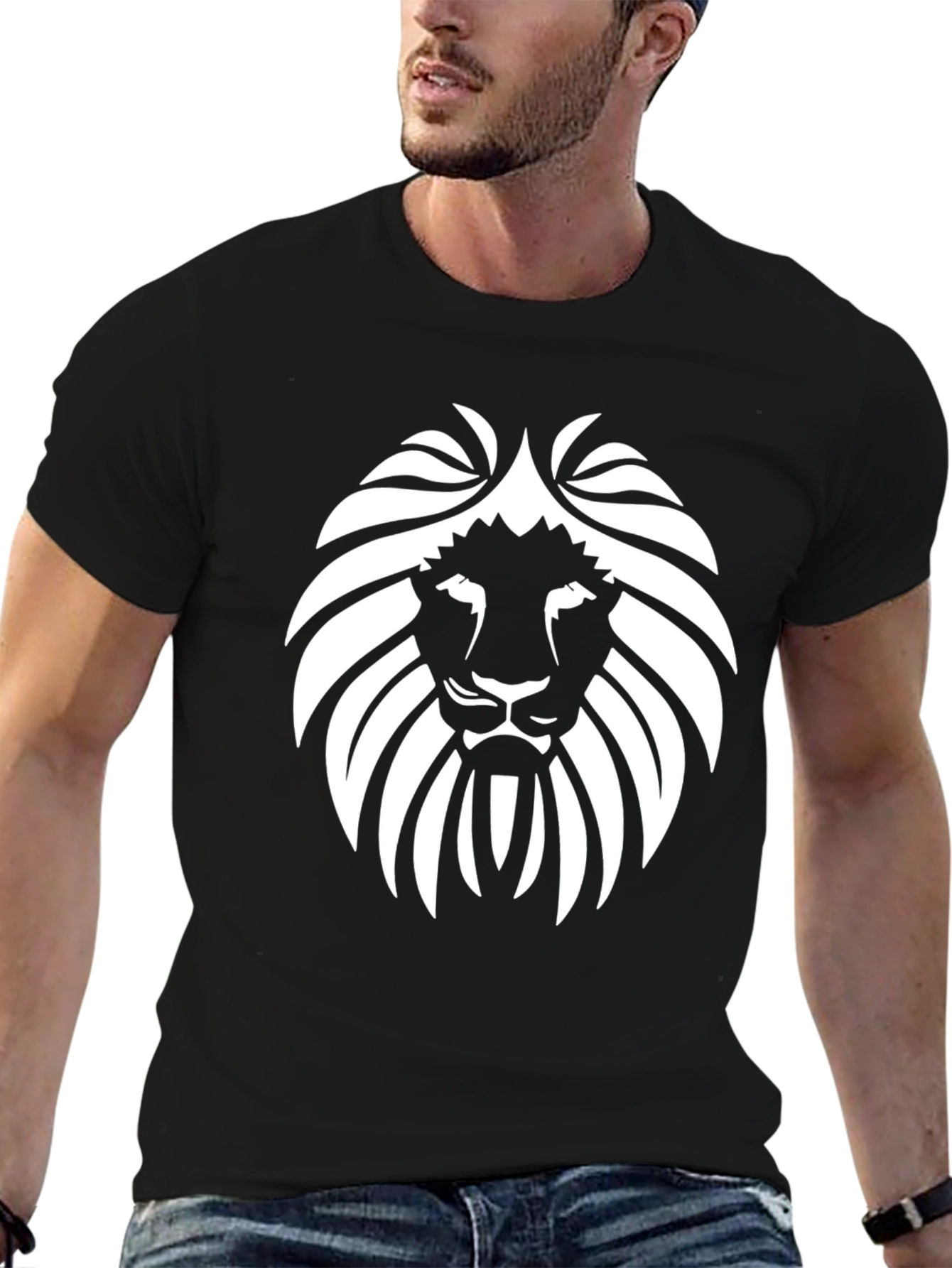 Black Lion Head Graphic Black T-Shirt view 6