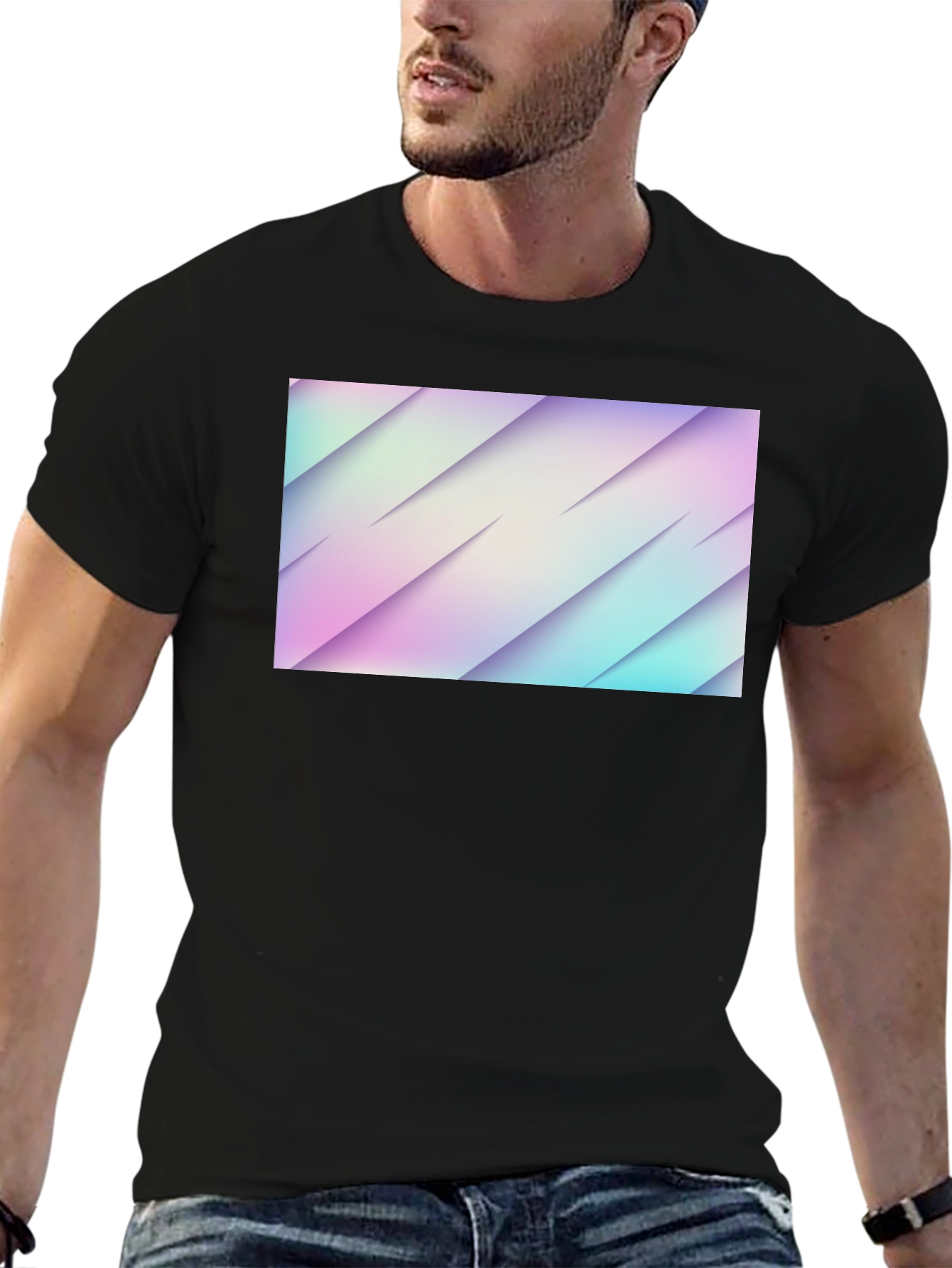 Black Abstract Black Graphic Tee - Modern Design view 6