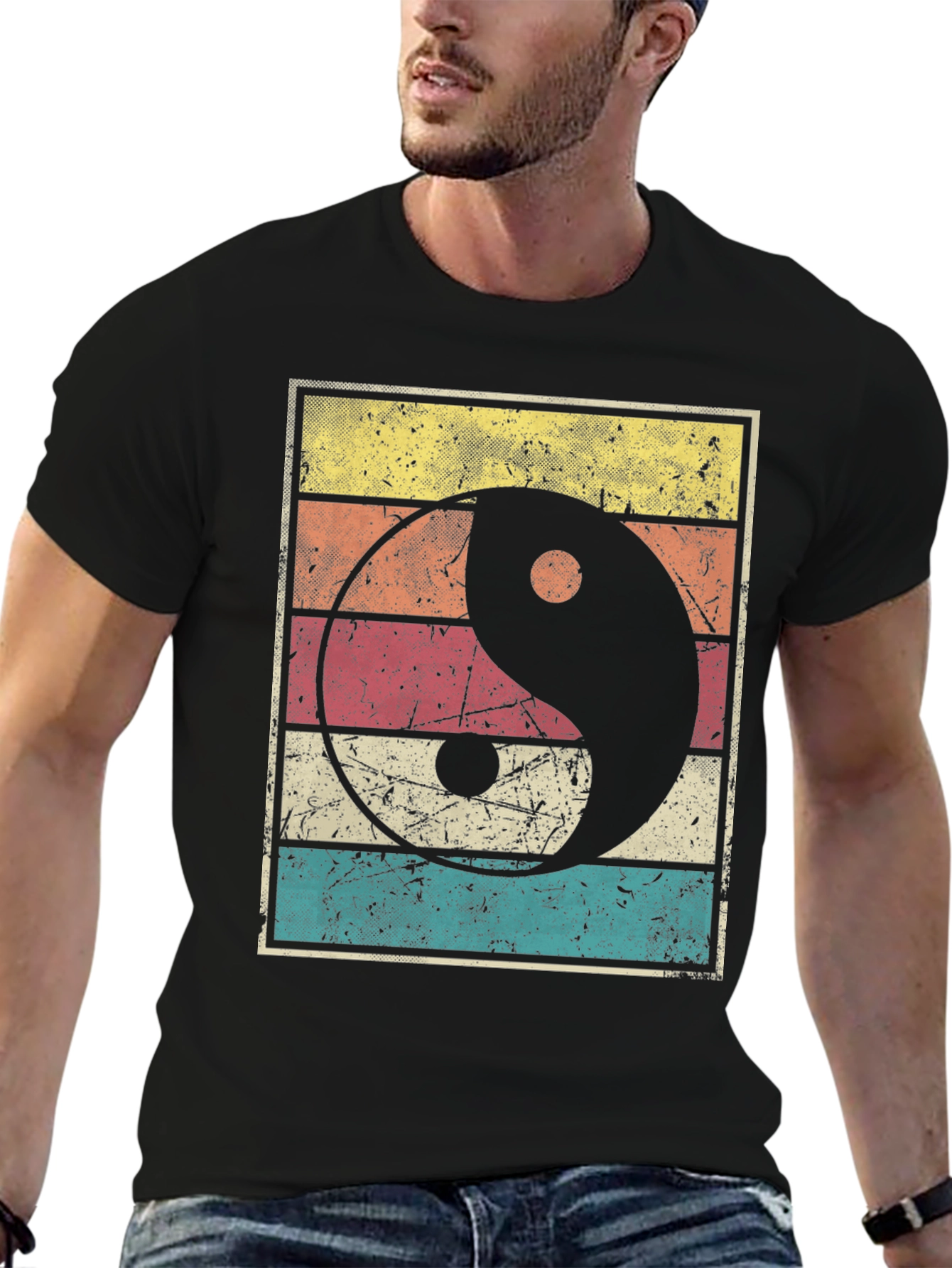 Black Yin Yang Graphic Tee Retro Style view 6