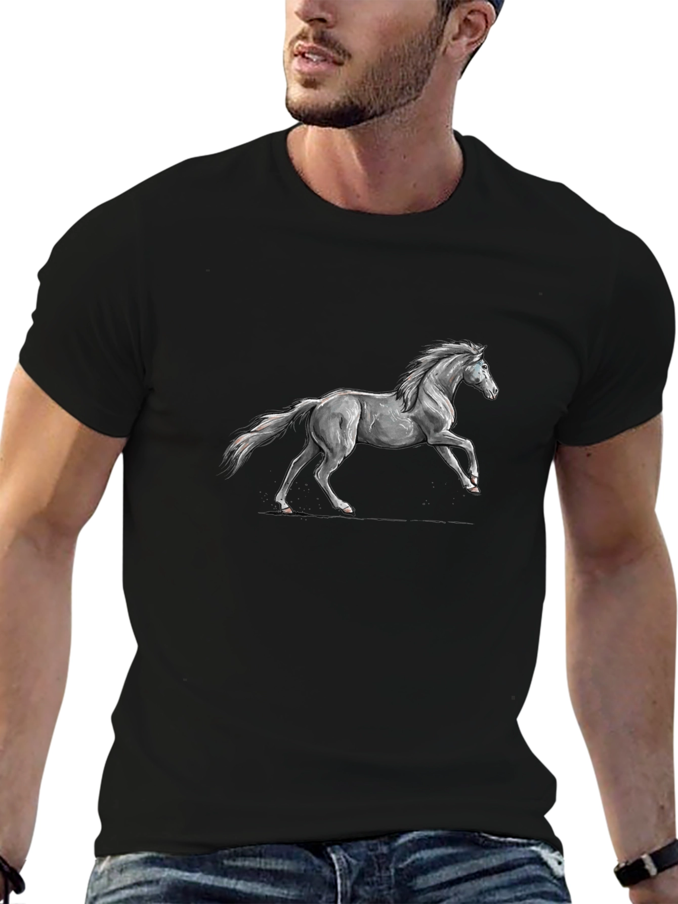 Black Black Horse Graphic Tee - Stylish Men's T-Shirt view 6