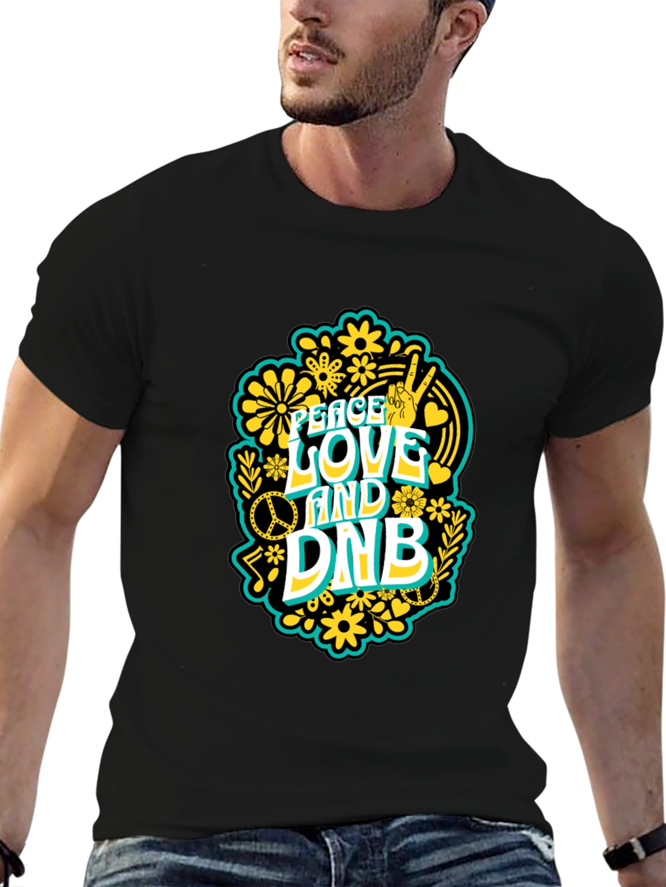 Black Peace Love and DNB T-Shirt view 6