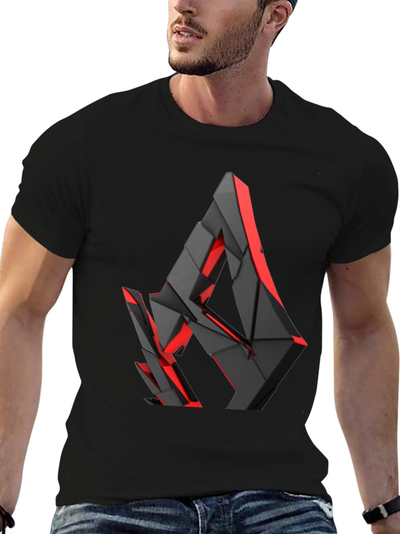 Black Abstract Geometric Graphic Print T-Shirt view 6