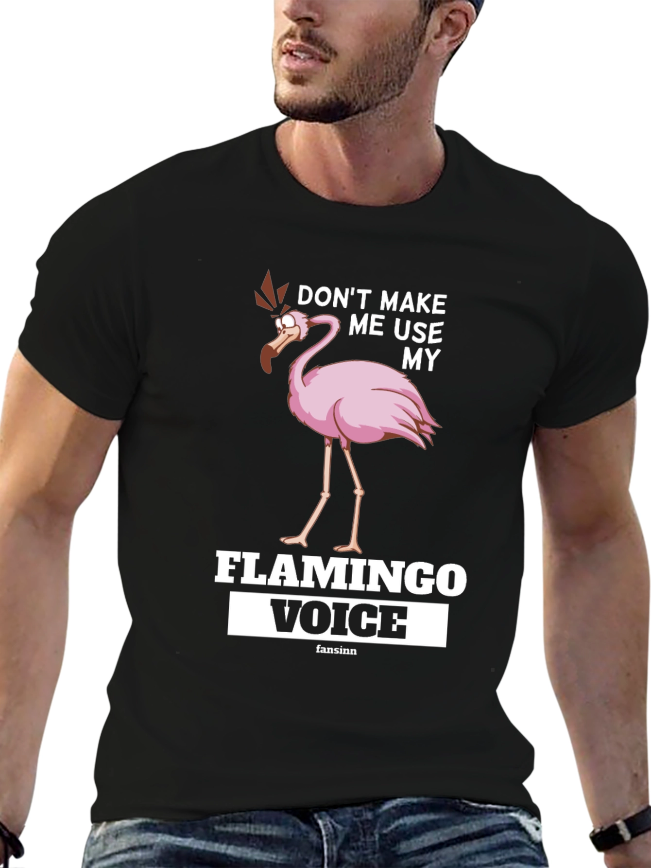 Black Funny Flamingo T-Shirt: Don't Make Me Use My Flamingo Voice view 6