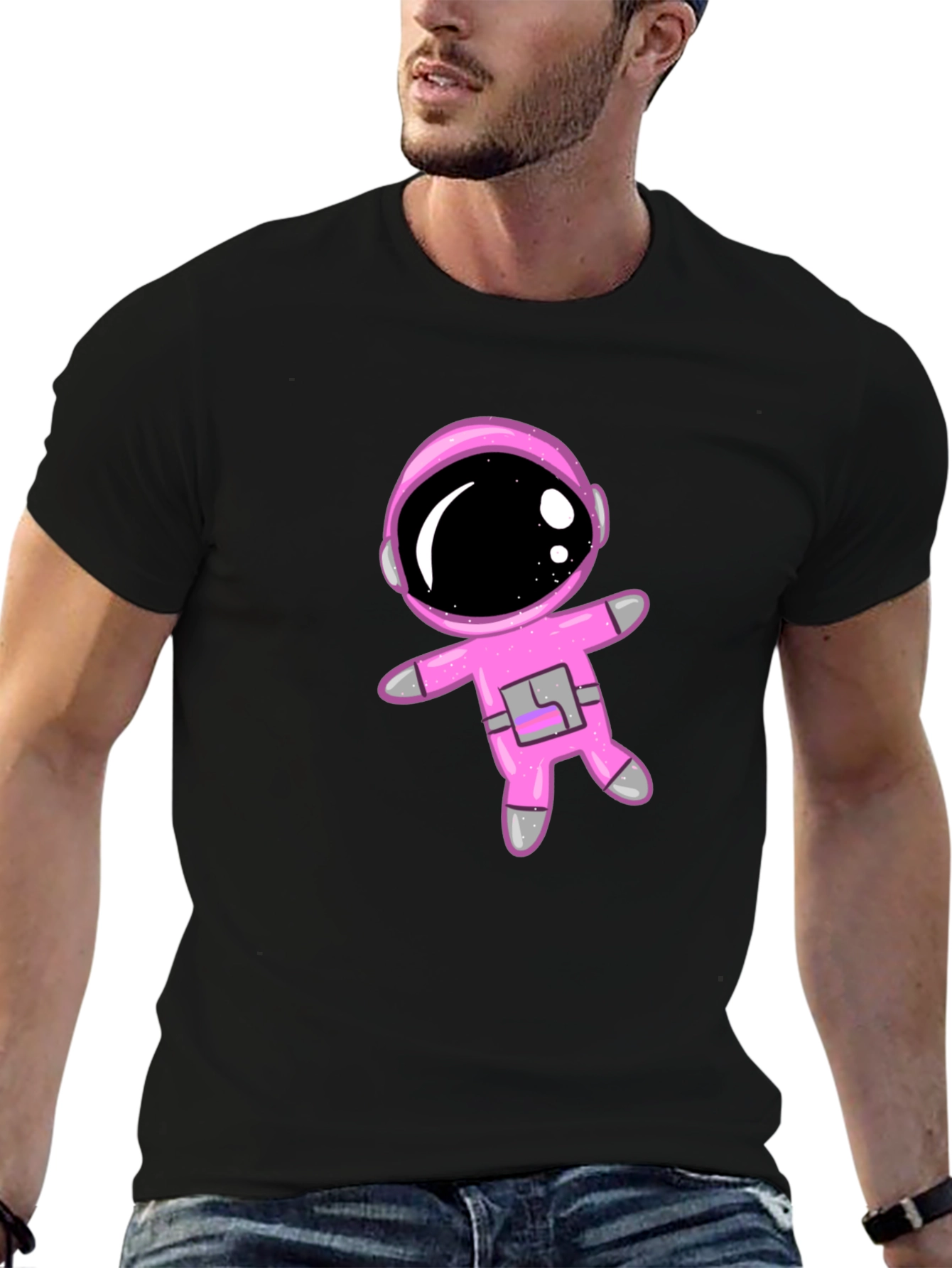 Black Astronaut Graphic T-Shirt, Black Cotton Blend, Unisex view 6
